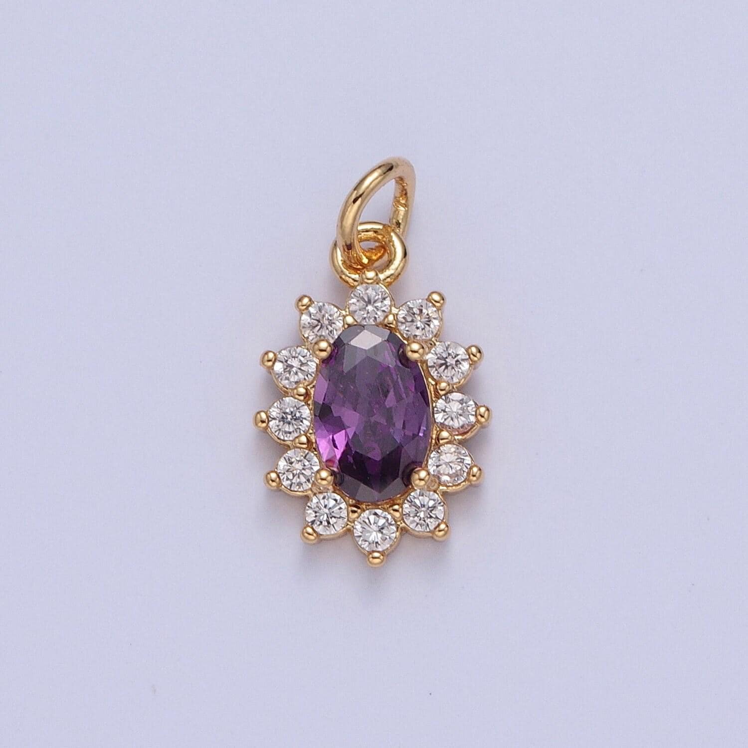 24k gold filled dainty rustic oval flower petals micro pave cz stone pendant, add on charm crystal cz stone for jewelry supply | x-082-x-087