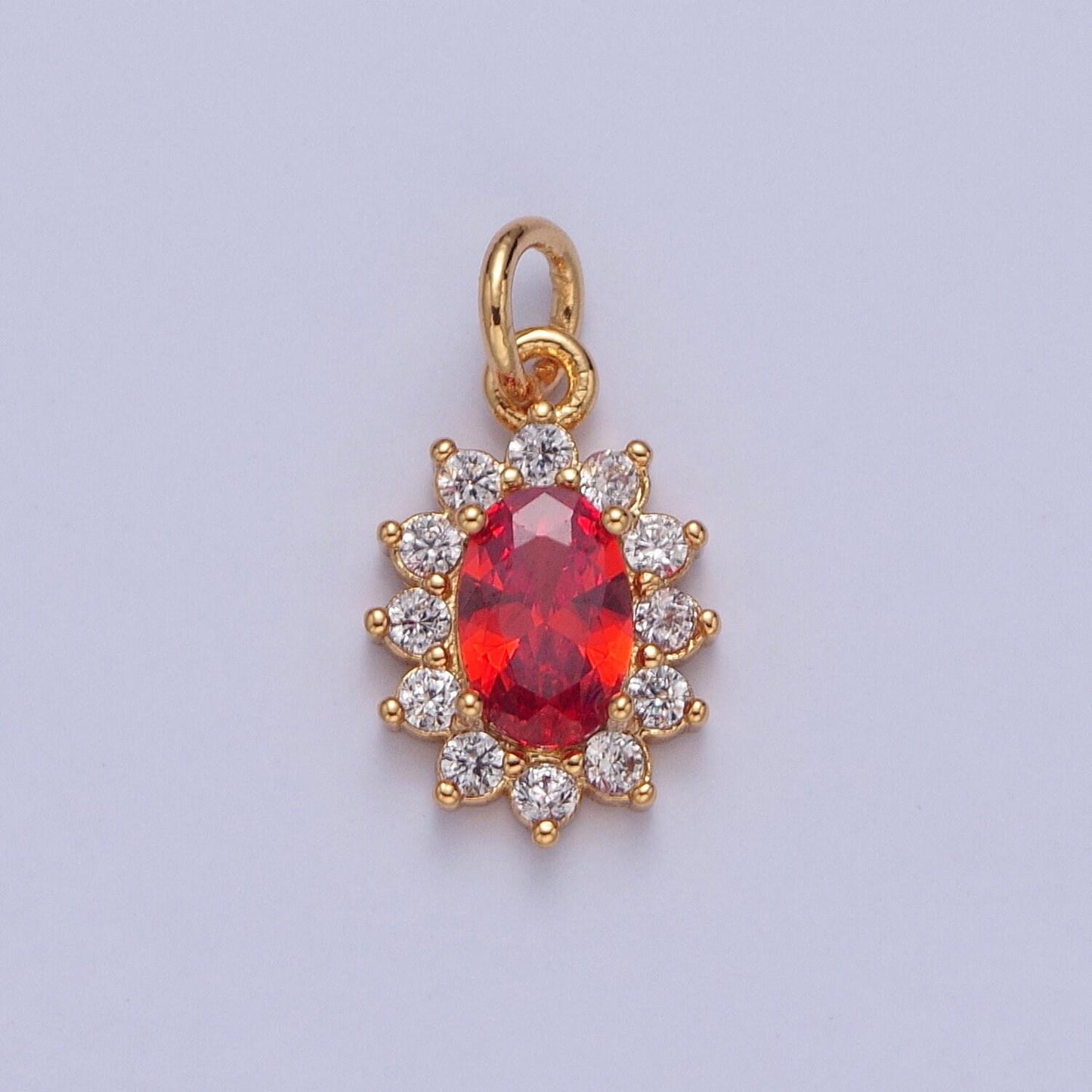 24k gold filled dainty rustic oval flower petals micro pave cz stone pendant, add on charm crystal cz stone for jewelry supply | x-082-x-087