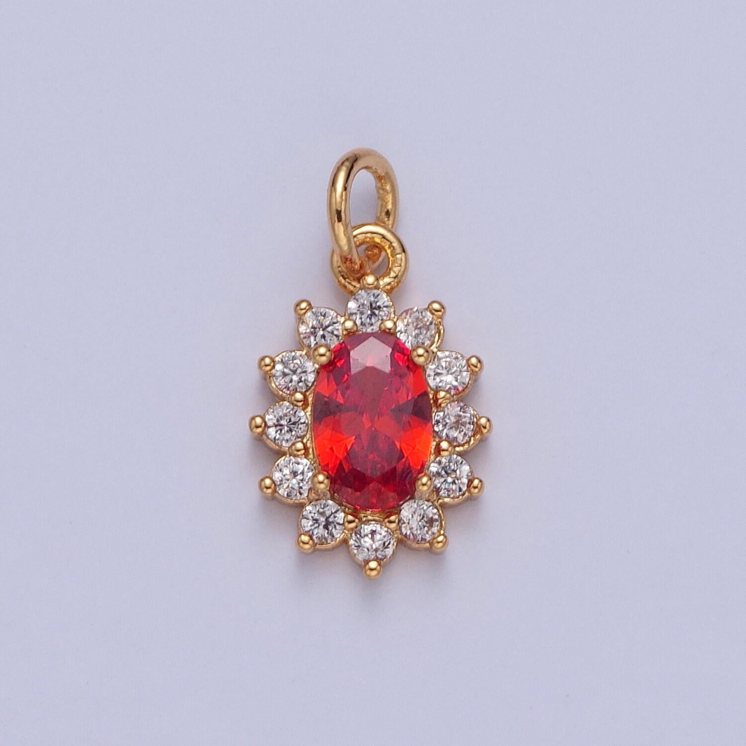 24k gold filled dainty rustic oval flower petals micro pave cz stone pendant, add on charm crystal cz stone for jewelry supply | x-082-x-087