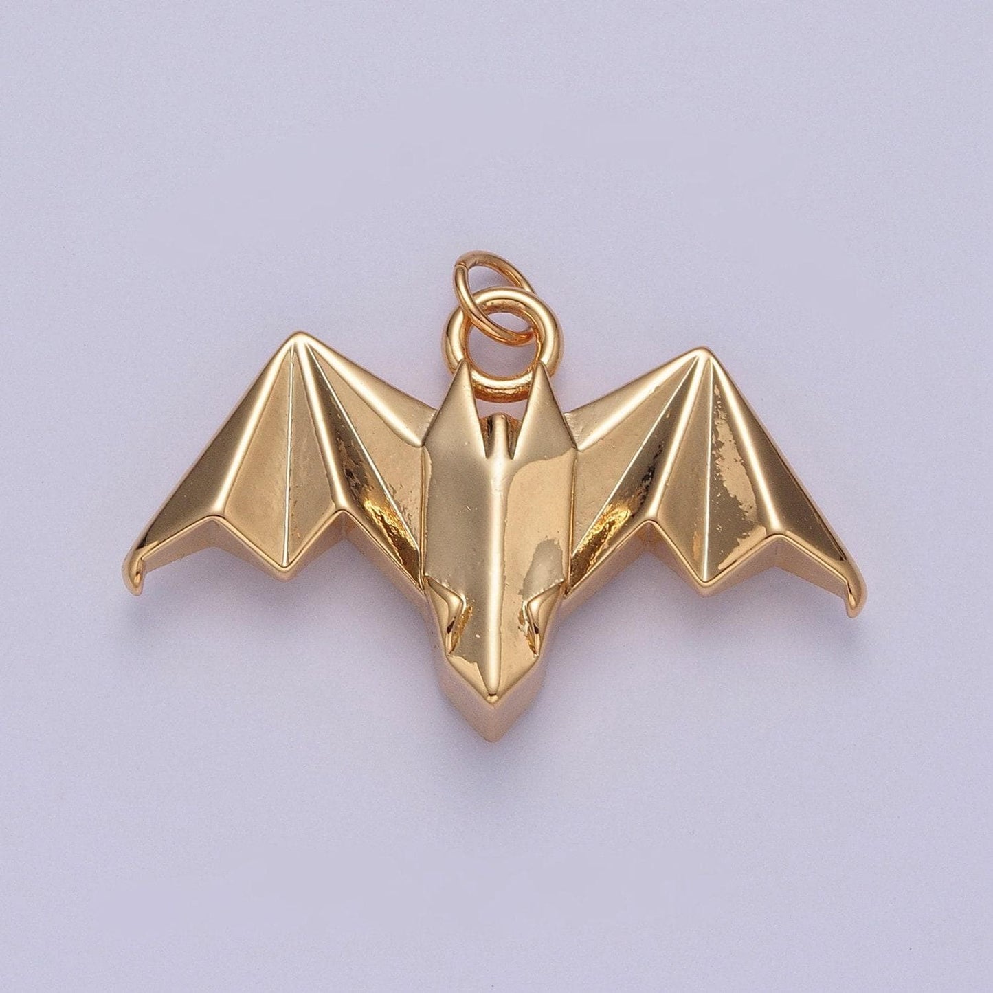 24k gold filled simple origami flying bat pendant, minimalistic paper cave bat charms for diy jewelry | x-080