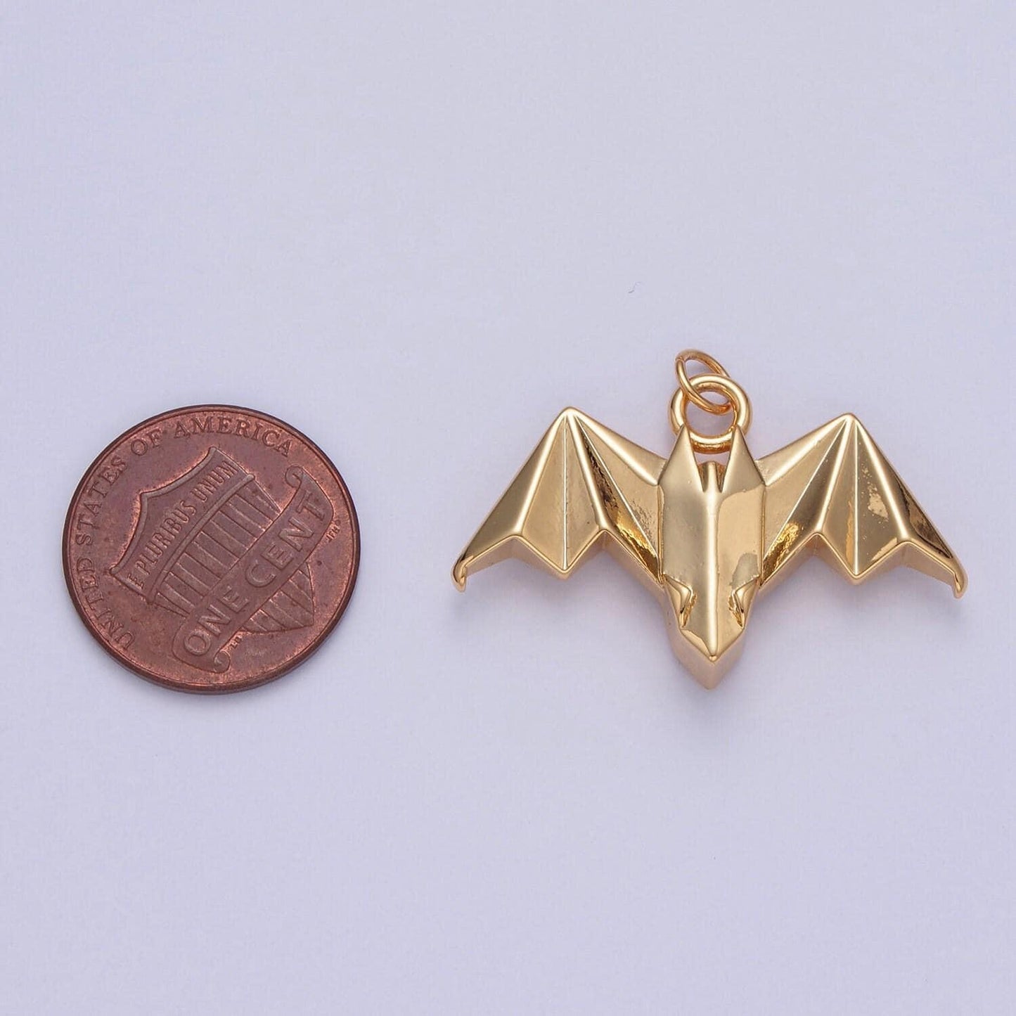 24k gold filled simple origami flying bat pendant, minimalistic paper cave bat charms for diy jewelry | x-080