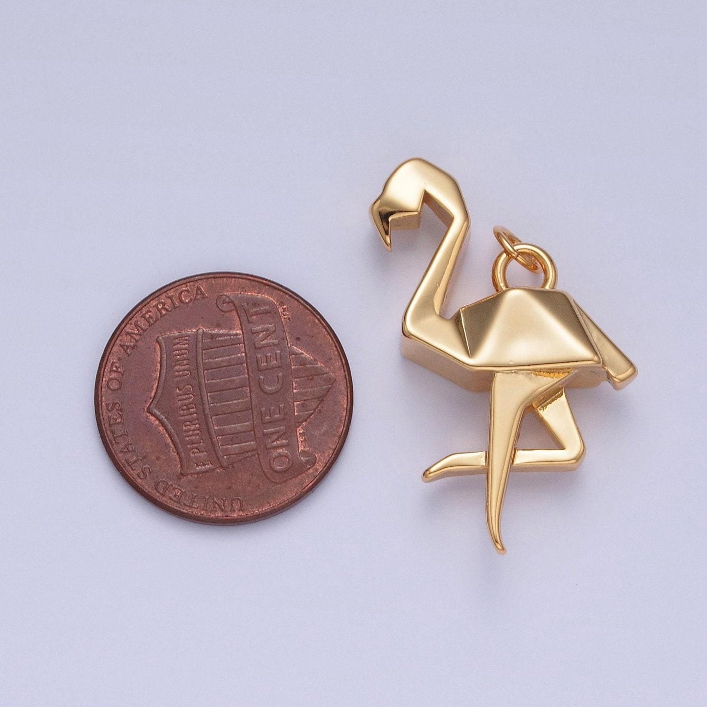24k gold filled simple origami flamingo pendant, minimalistic paper birds charms for diy jewelry | x-076