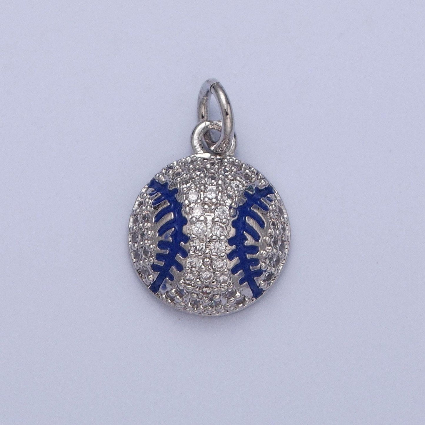 Dainty minimalist baseball pendant, micro pave cz stones ball charm, baseball player gift, charm for necklace bracelet | x-065, x-066