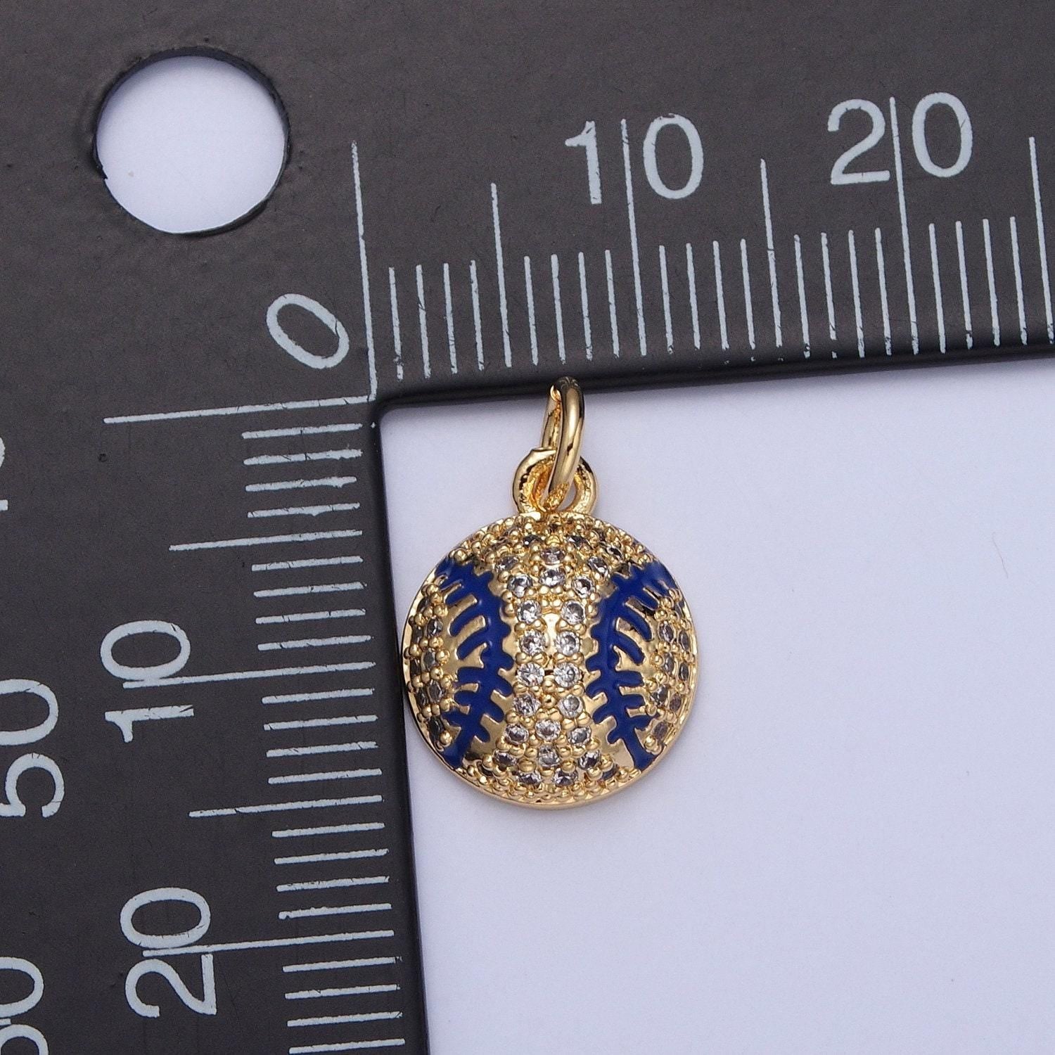 Dainty minimalist baseball pendant, micro pave cz stones ball charm, baseball player gift, charm for necklace bracelet | x-065, x-066