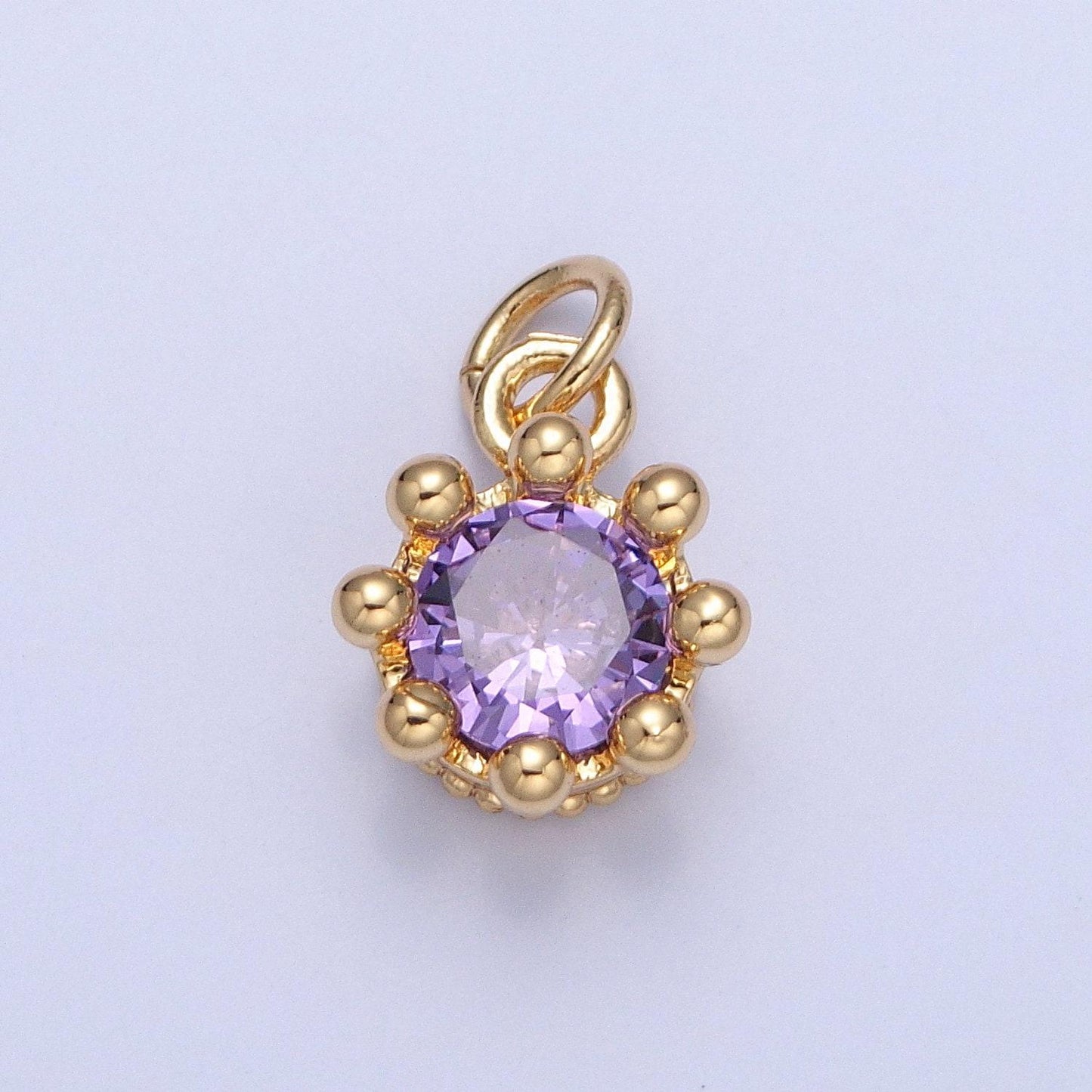 24k gold filled mini round flower-like cz colored stone pendant, add on charm crystal cz stone for necklace bracelet supply | x-060-x-064