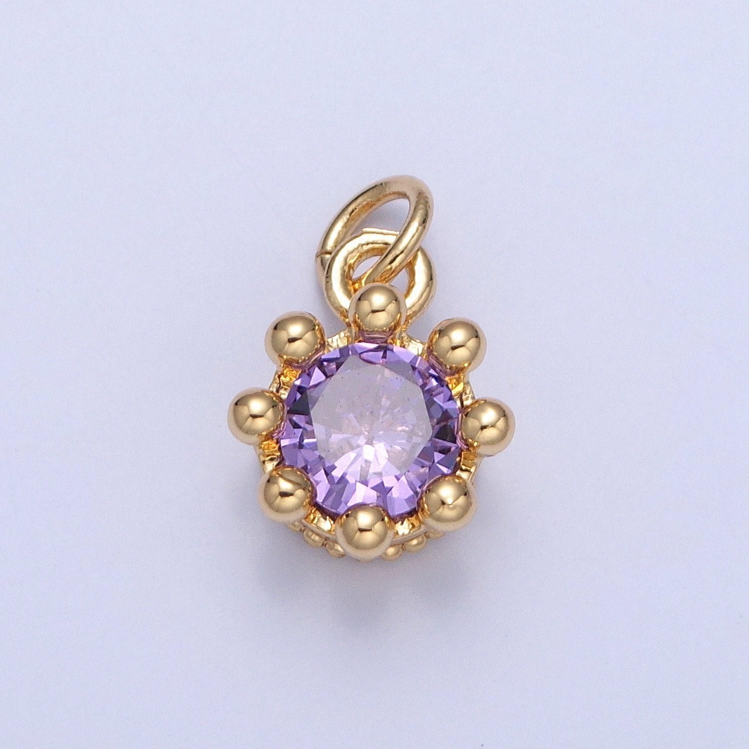24k gold filled mini round flower-like cz colored stone pendant, add on charm crystal cz stone for necklace bracelet supply | x-060-x-064