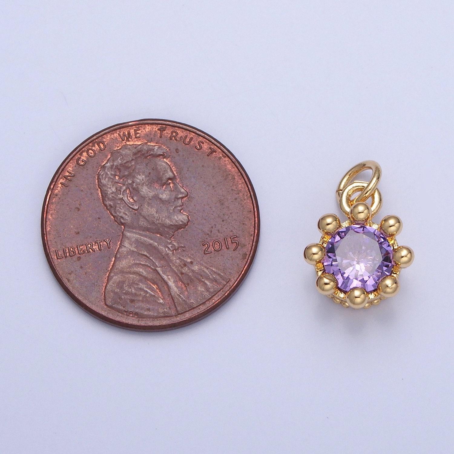 24k gold filled mini round flower-like cz colored stone pendant, add on charm crystal cz stone for necklace bracelet supply | x-060-x-064