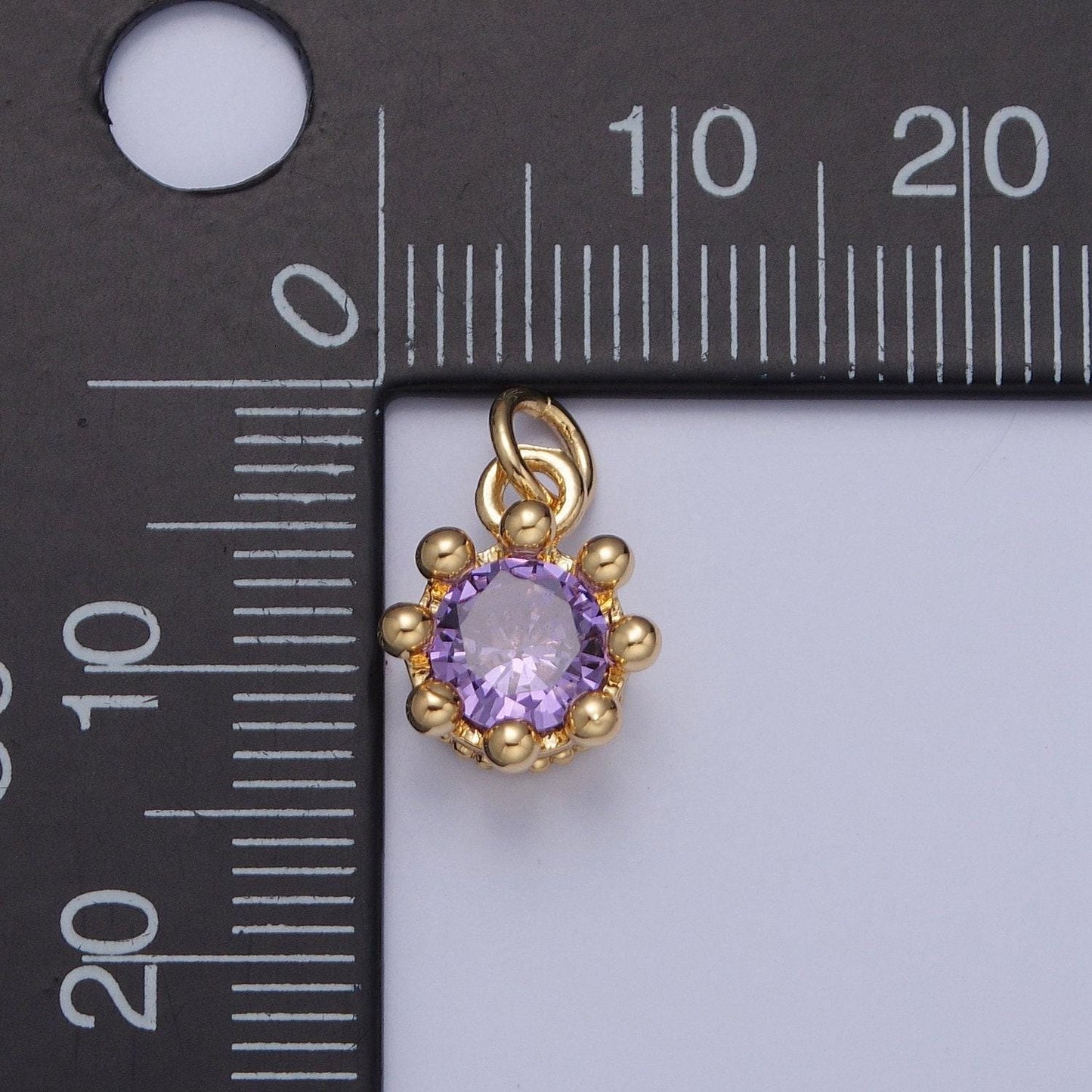 24k gold filled mini round flower-like cz colored stone pendant, add on charm crystal cz stone for necklace bracelet supply | x-060-x-064