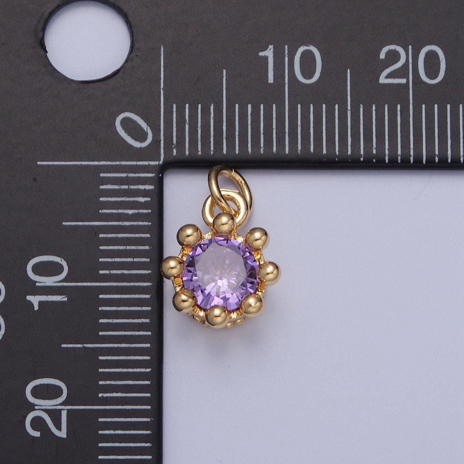 24k gold filled mini round flower-like cz colored stone pendant, add on charm crystal cz stone for necklace bracelet supply | x-060-x-064