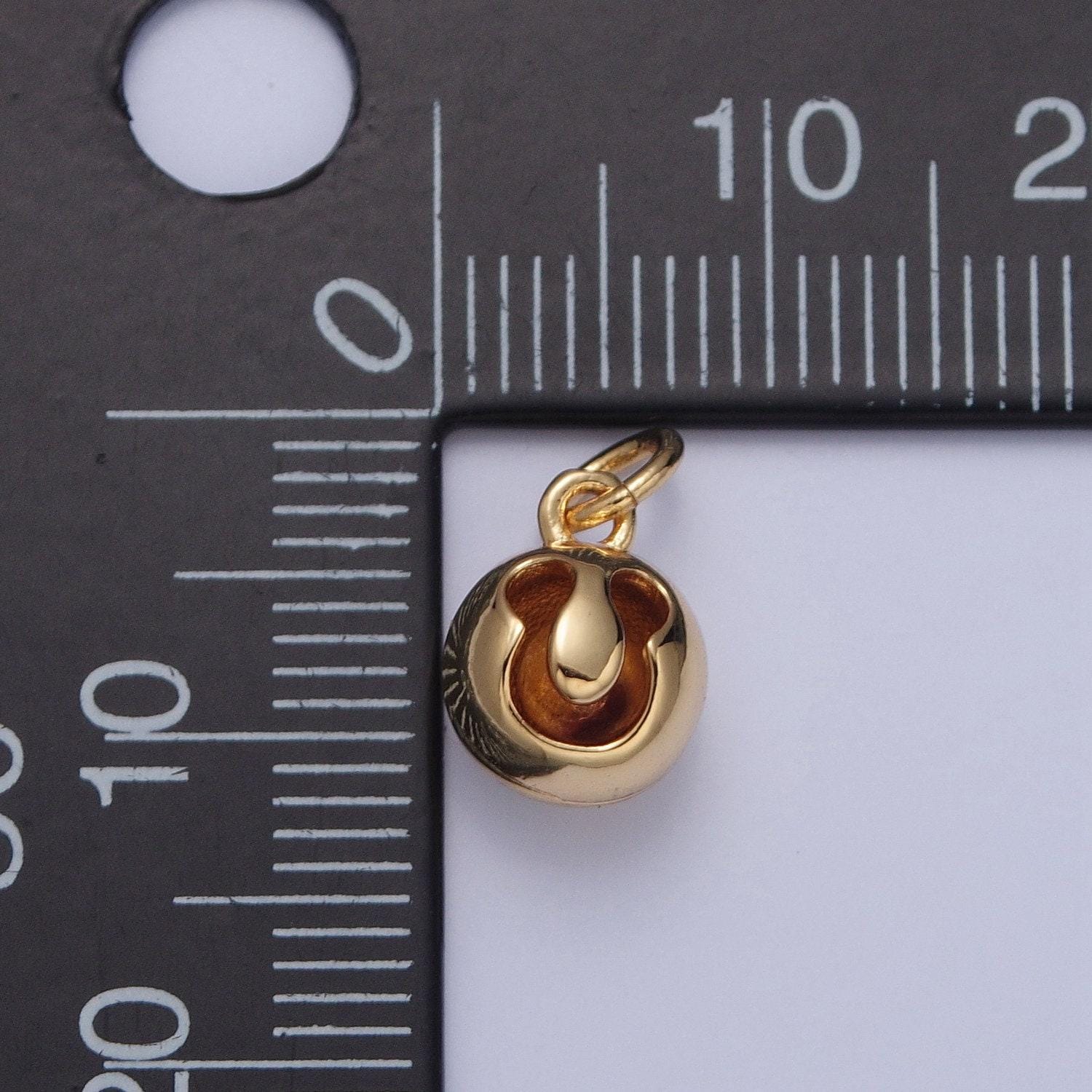 24k gold filled ring bell circular ball hollow u-shape, ball round statement charm for necklace | x-058