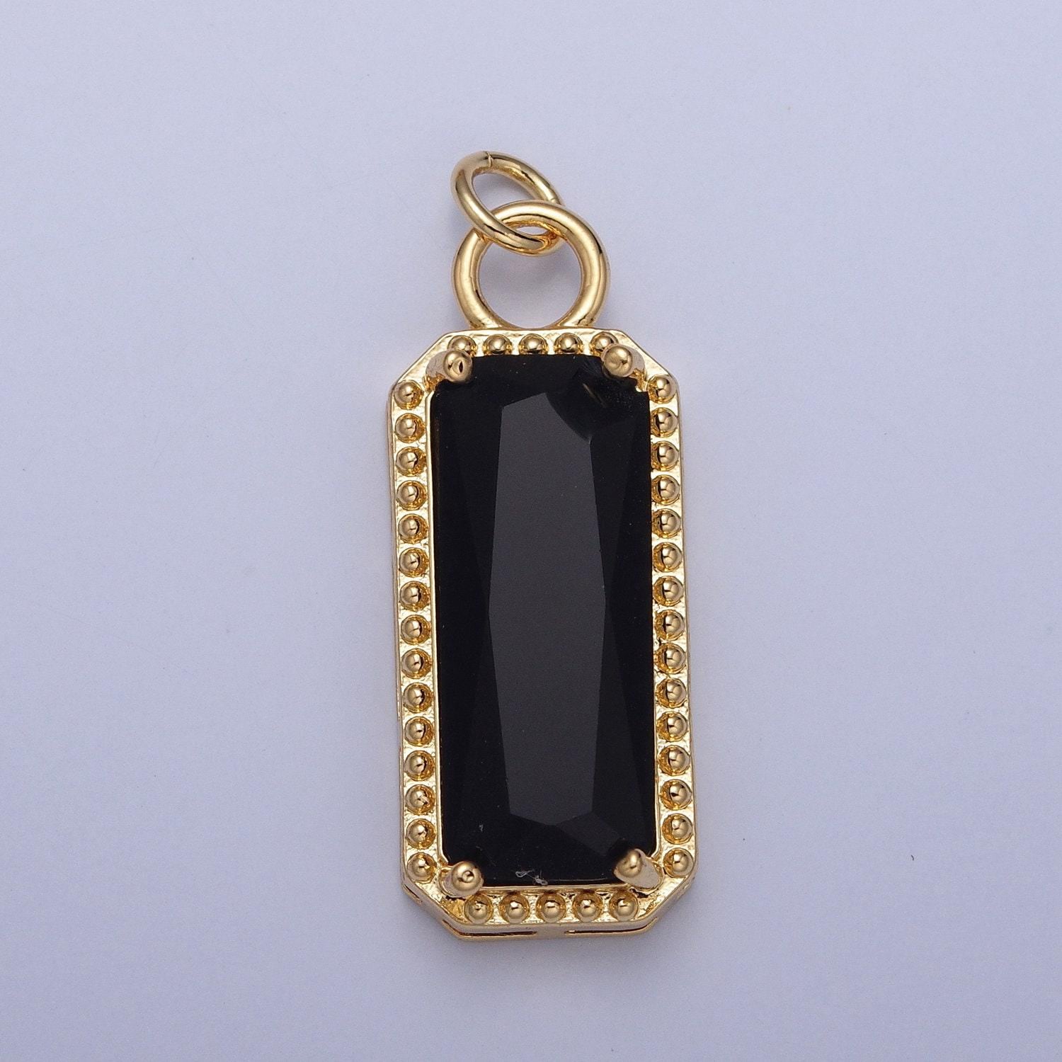 24k gold filled rectangular gemstones teardrop cubic zirconia cz pendant, beaded-edge charm for jewelry necklace making | x-042-x-049