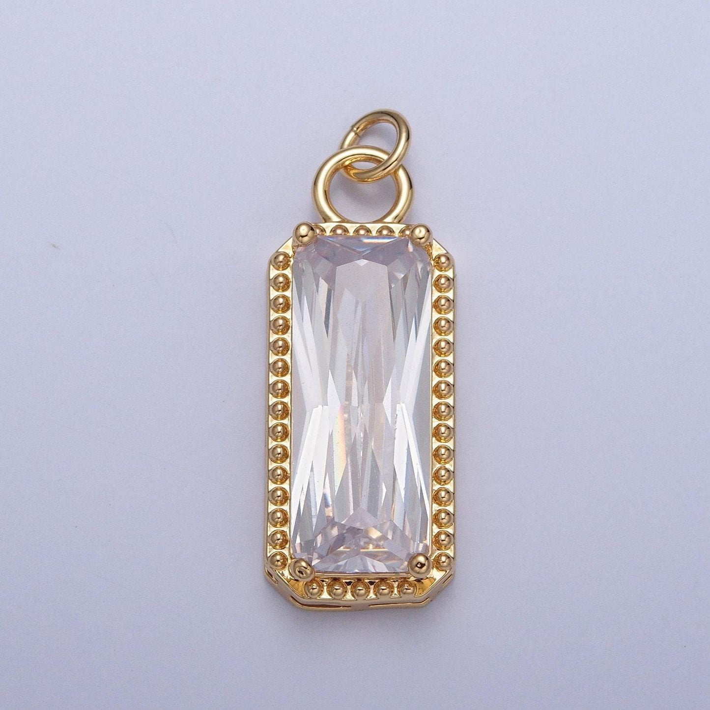 24k gold filled rectangular gemstones teardrop cubic zirconia cz pendant, beaded-edge charm for jewelry necklace making | x-042-x-049