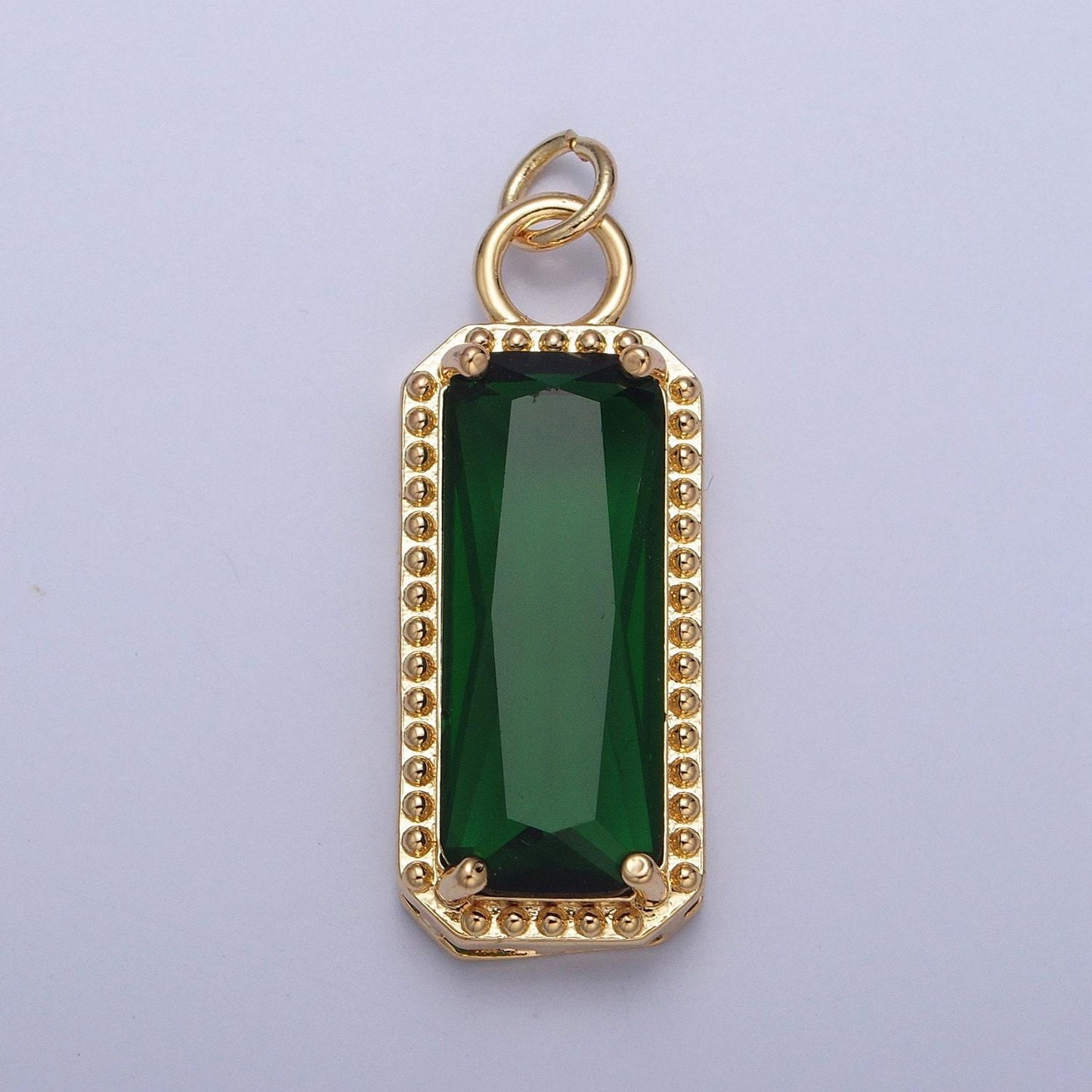 24k gold filled rectangular gemstones teardrop cubic zirconia cz pendant, beaded-edge charm for jewelry necklace making | x-042-x-049
