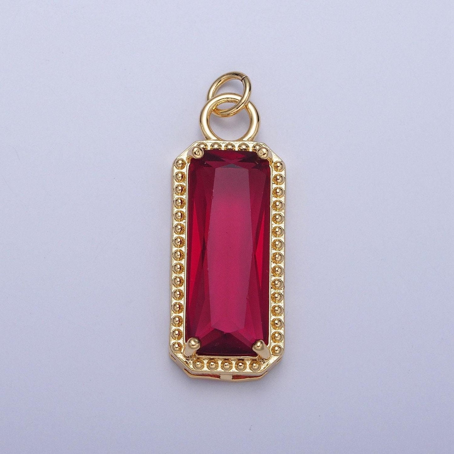 24k gold filled rectangular gemstones teardrop cubic zirconia cz pendant, beaded-edge charm for jewelry necklace making | x-042-x-049
