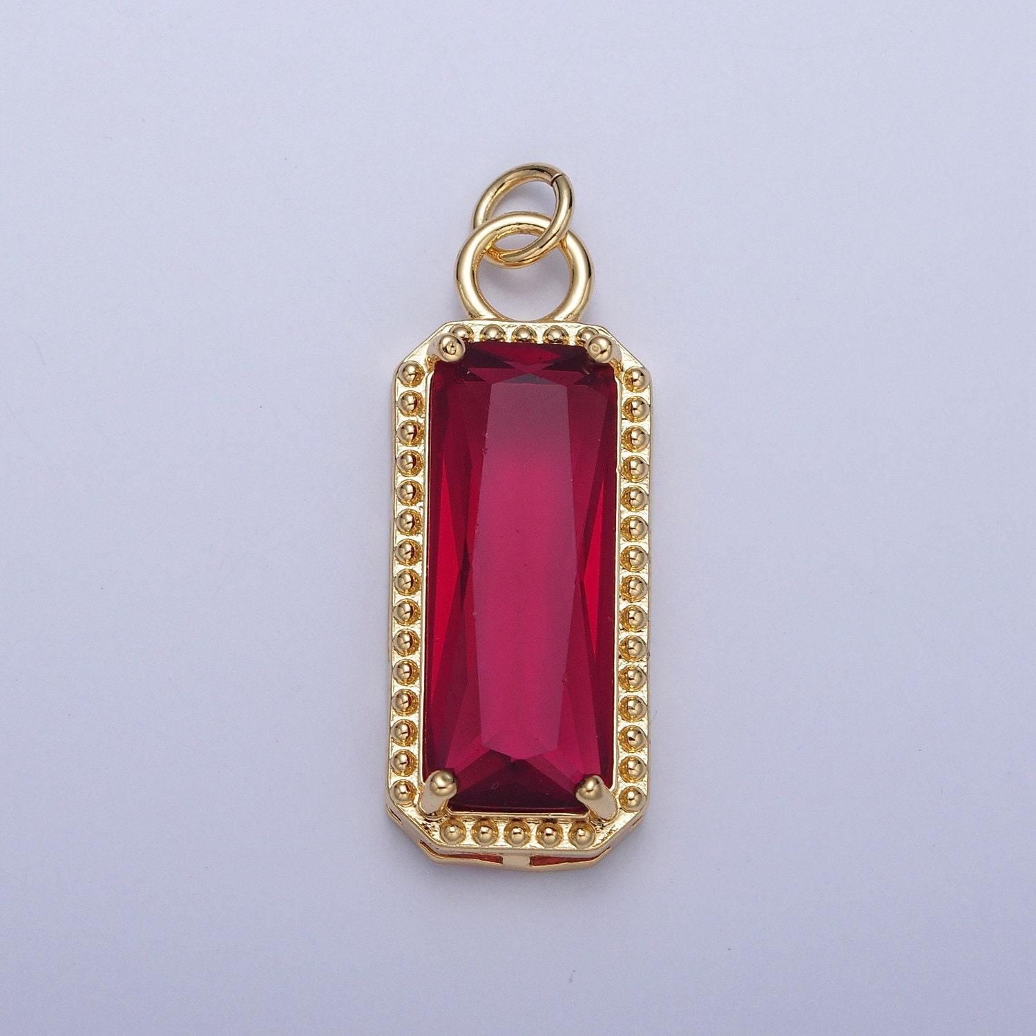 24k gold filled rectangular gemstones teardrop cubic zirconia cz pendant, beaded-edge charm for jewelry necklace making | x-042-x-049