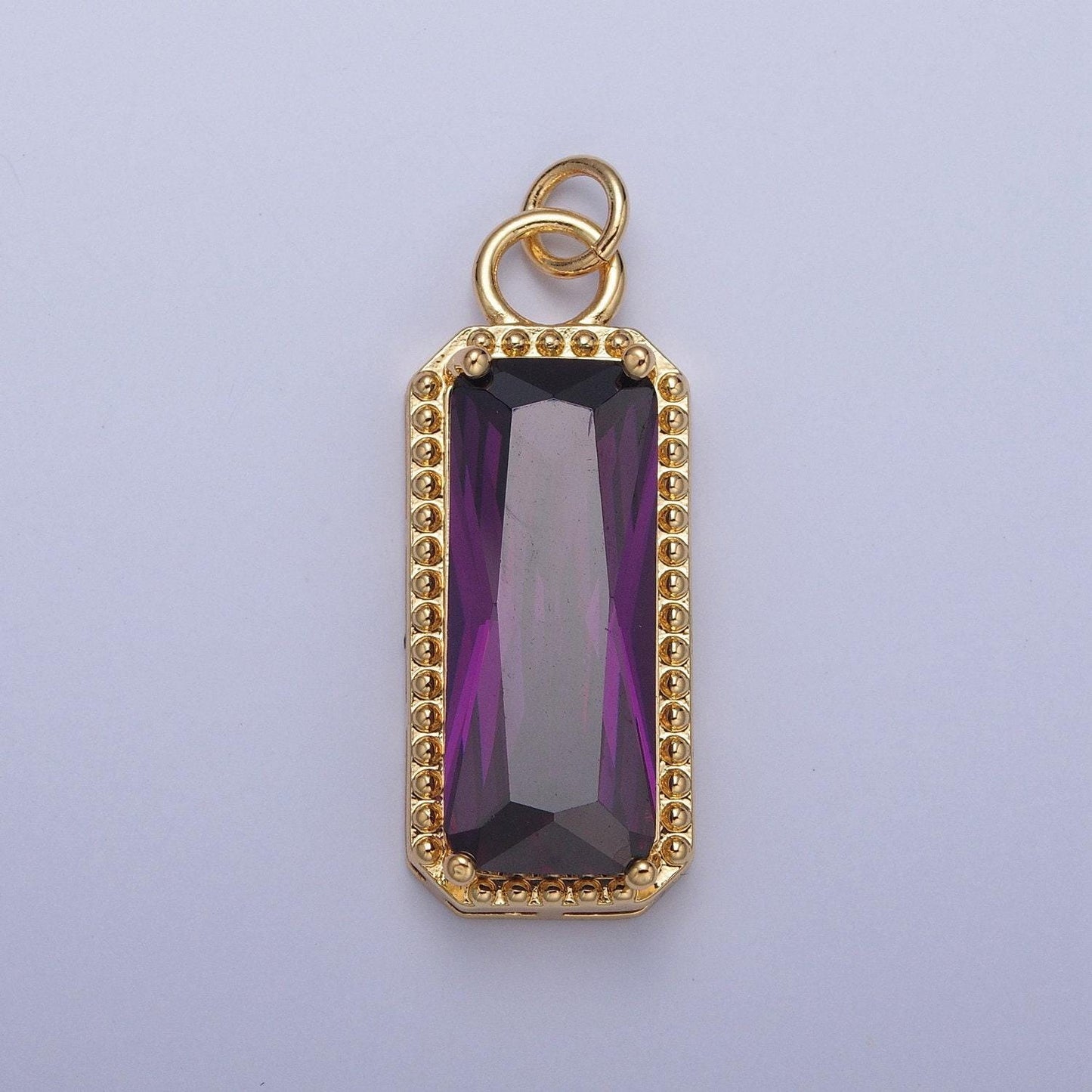 24k gold filled rectangular gemstones teardrop cubic zirconia cz pendant, beaded-edge charm for jewelry necklace making | x-042-x-049