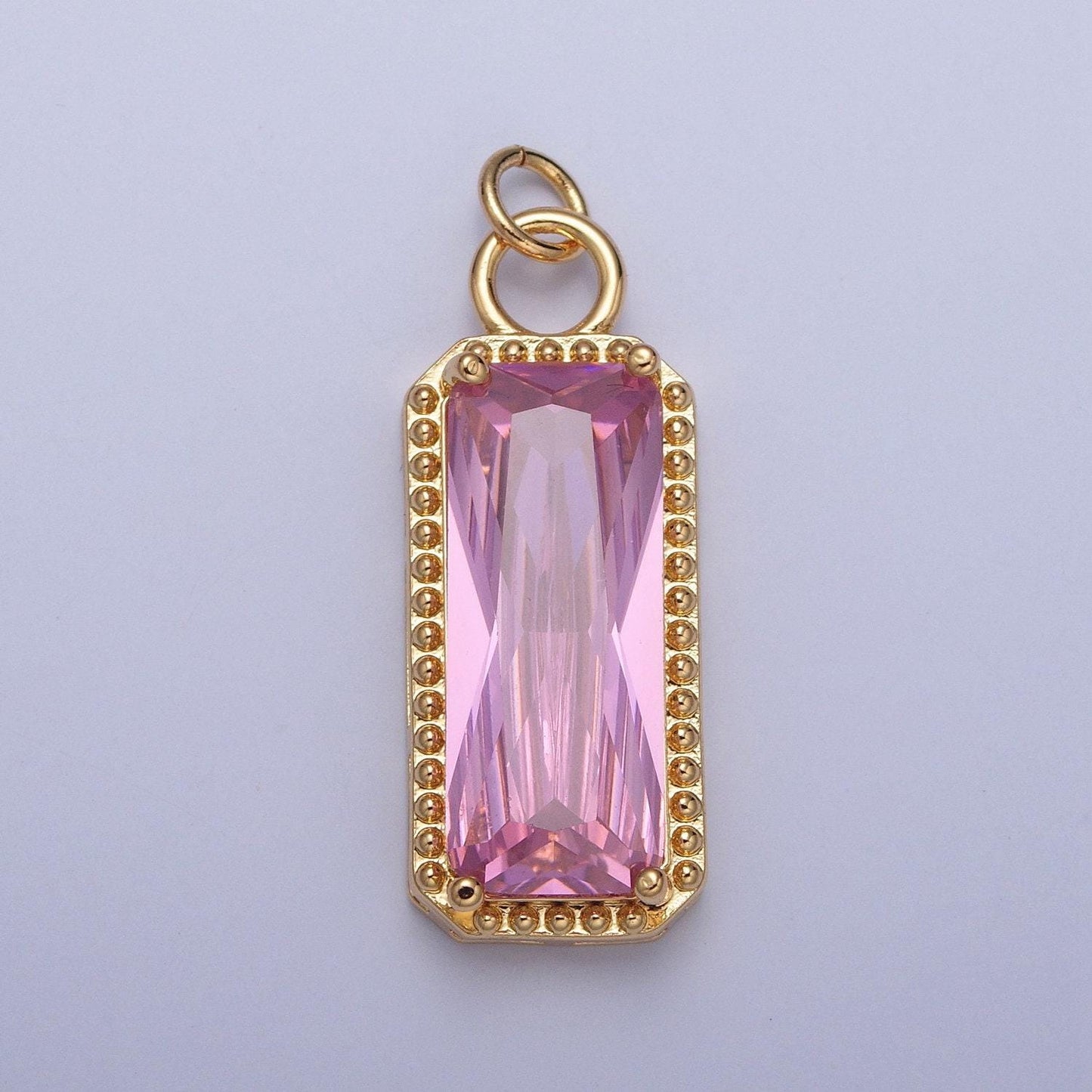 24k gold filled rectangular gemstones teardrop cubic zirconia cz pendant, beaded-edge charm for jewelry necklace making | x-042-x-049