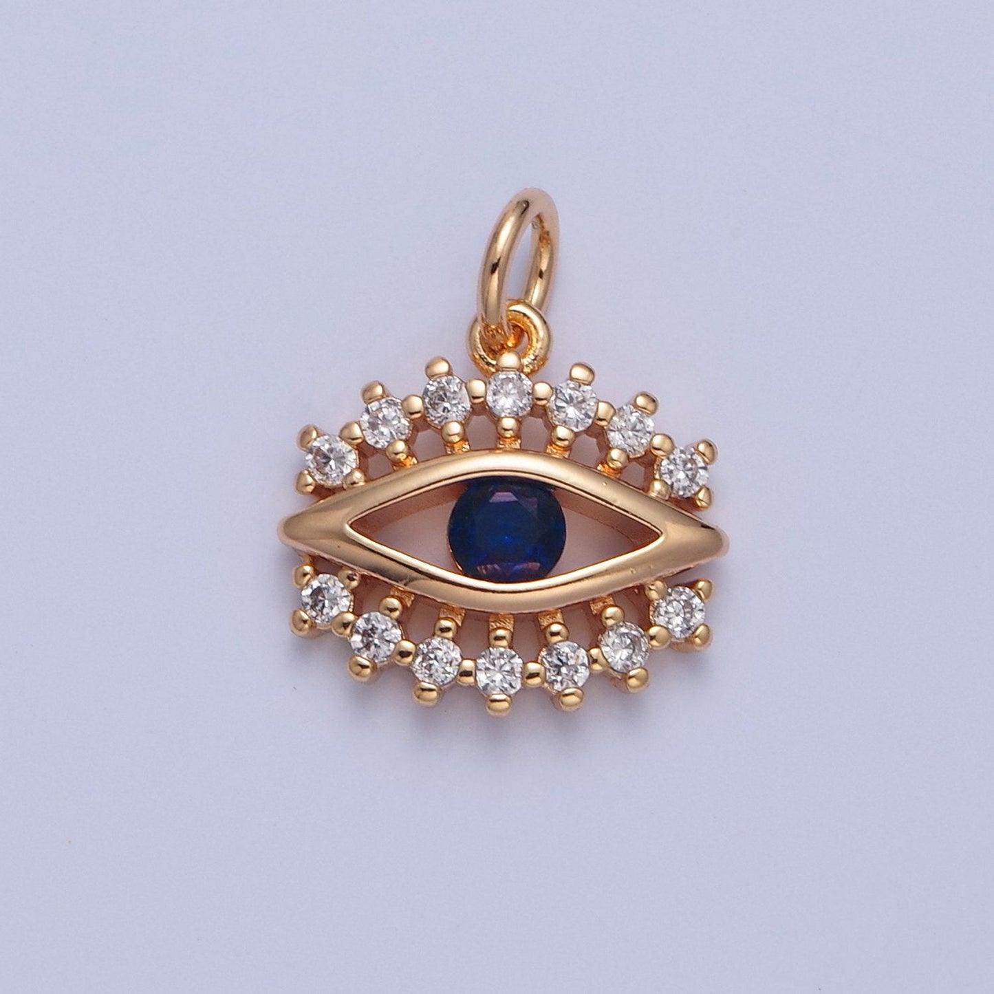 16k gold-filled blue evil eye charm, clear micro pave cubic zirconia cz stones, gold filled tiny pendant diy small amulet piece | x-041