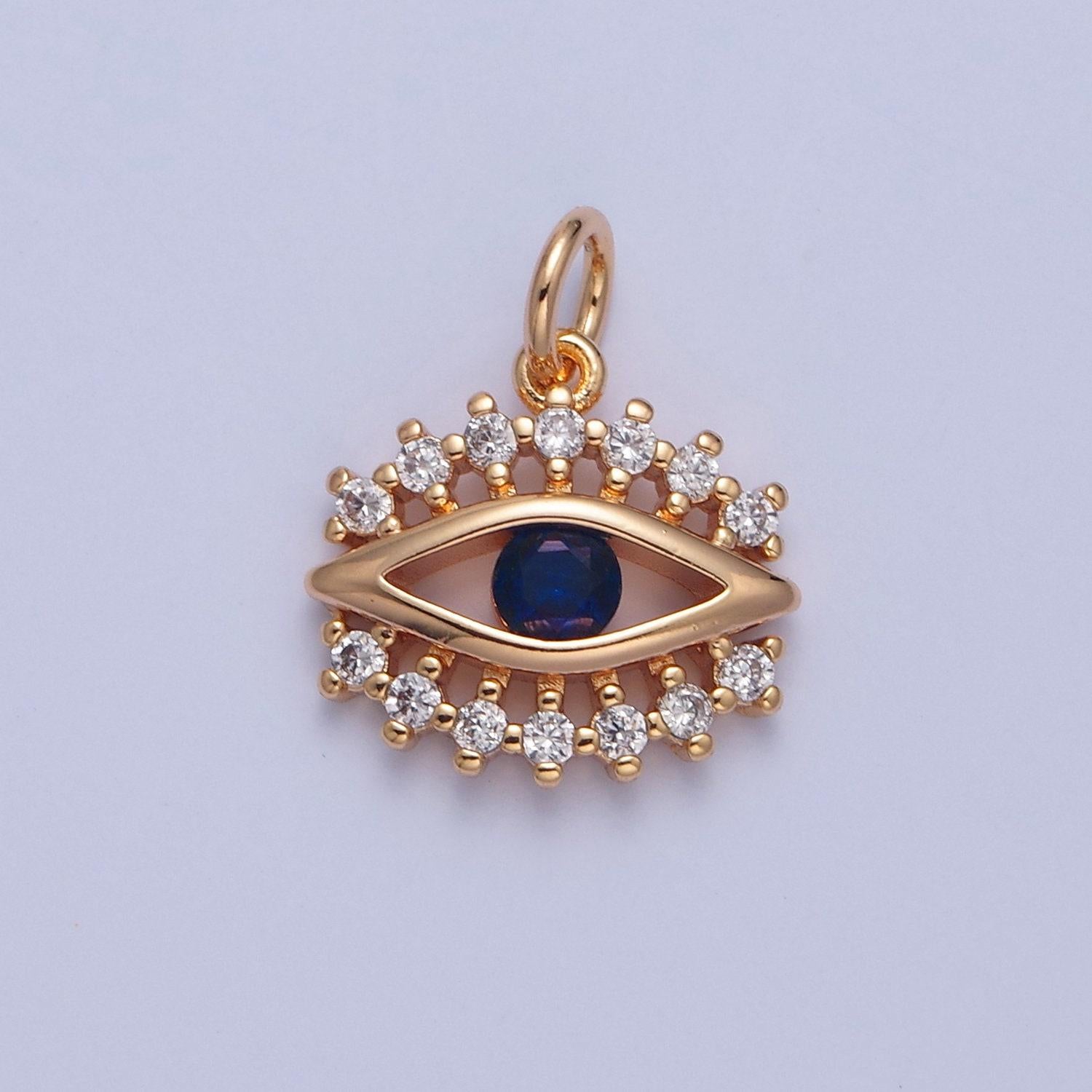 16k gold-filled blue evil eye charm, clear micro pave cubic zirconia cz stones, gold filled tiny pendant diy small amulet piece | x-041