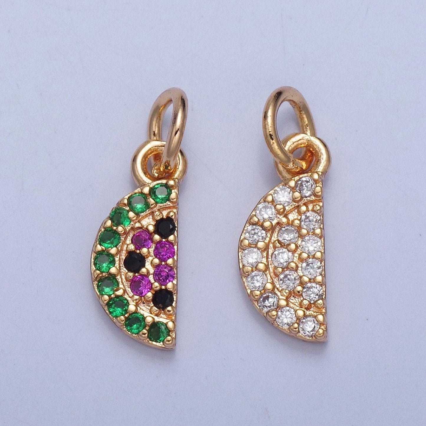 24k gold watermelon colored/clear micro pave cz clear stone pendant, add on charm crystal cz for necklace bracelet supply | x-034, x-035