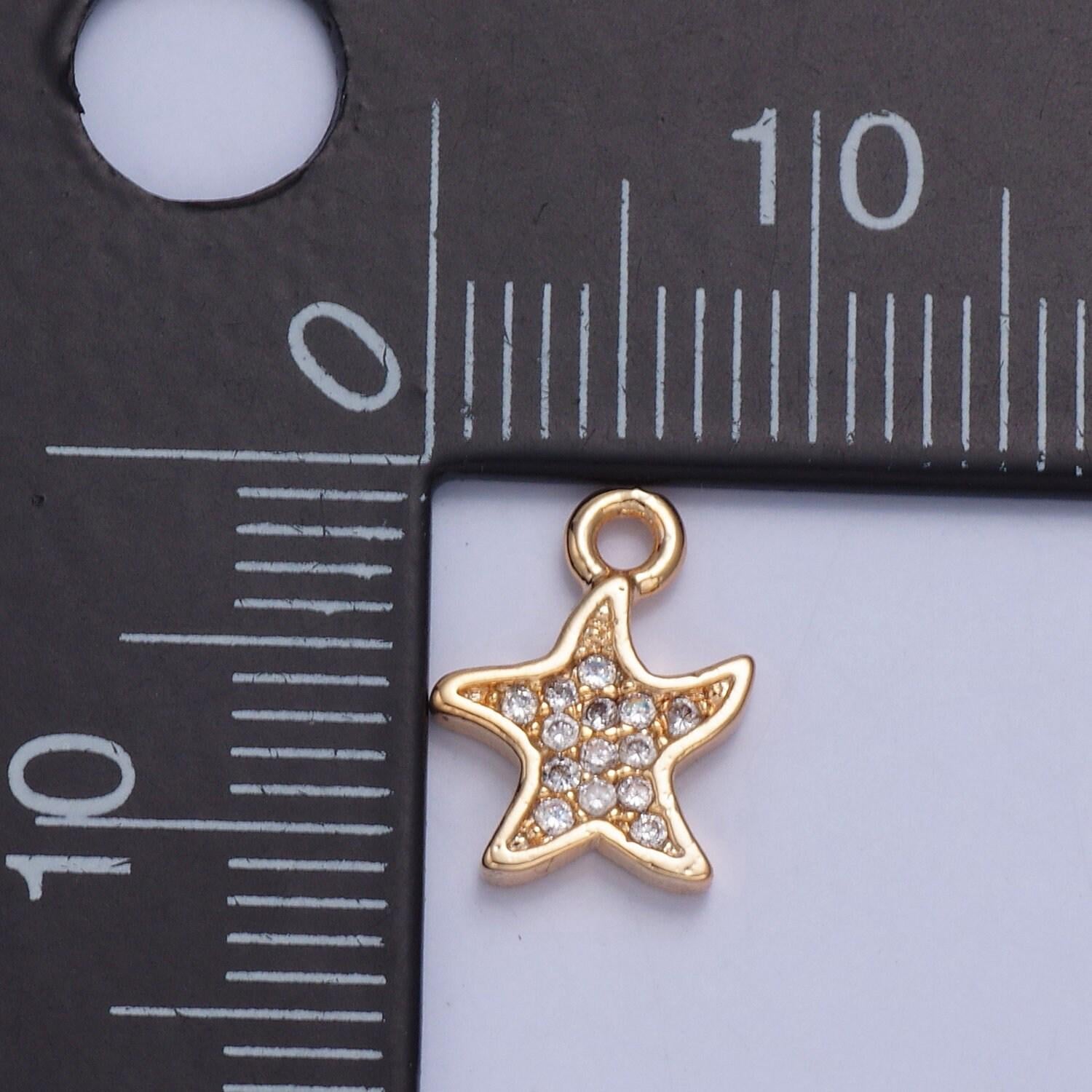 24k gold dainty playful starfish micro pave cz clear stone pendant, add on star charm dainty crystal cz for necklace bracelet supply | x-030