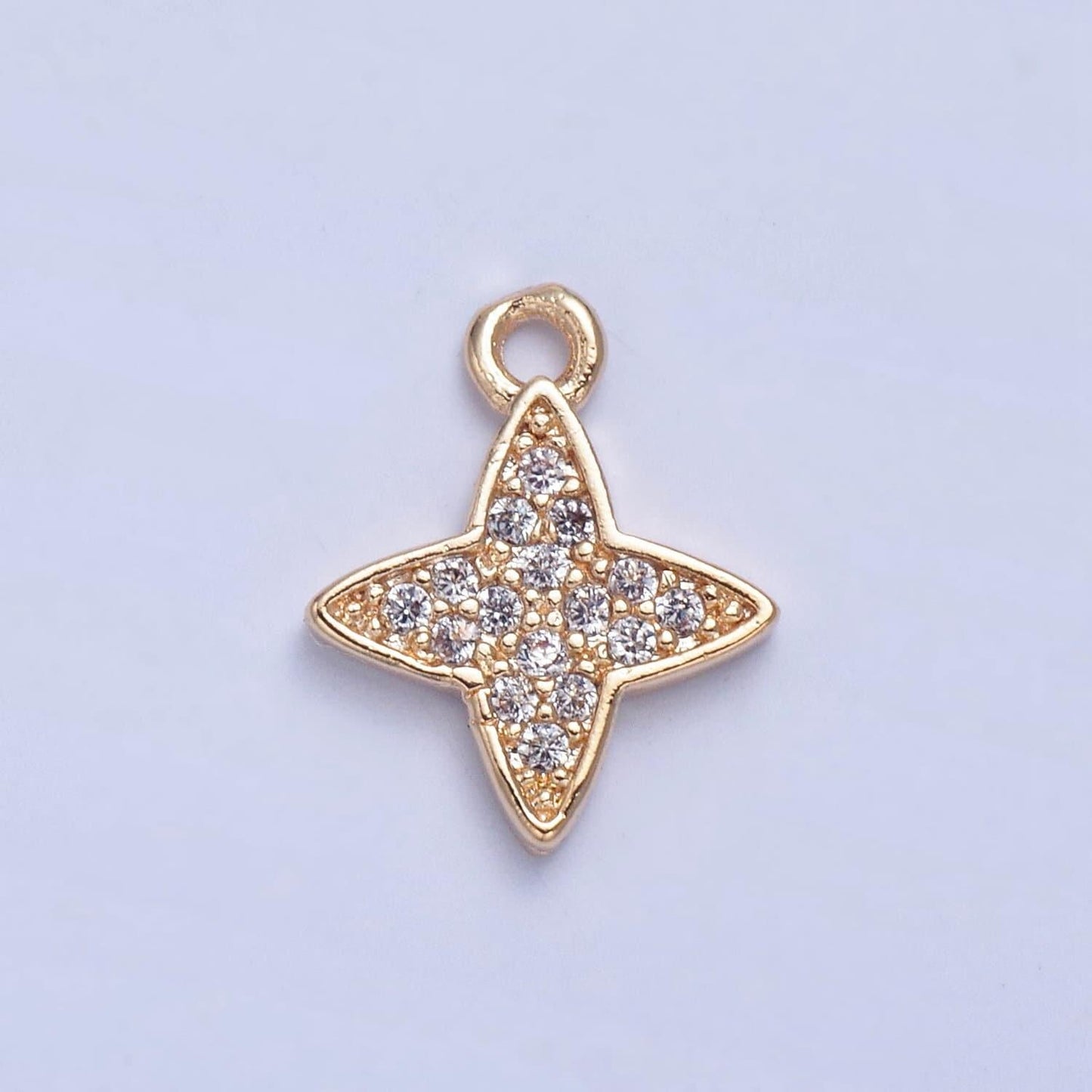 24k gold mini 4-point star micro pave cz clear stone pendant, add on charm dainty crystal cz stone for necklace bracelet supply | x-026