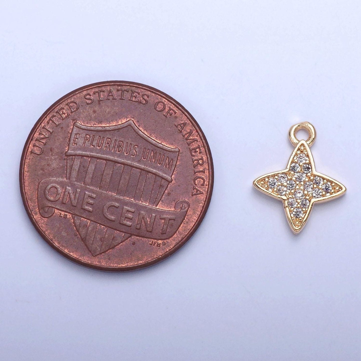 24k gold mini 4-point star micro pave cz clear stone pendant, add on charm dainty crystal cz stone for necklace bracelet supply | x-026