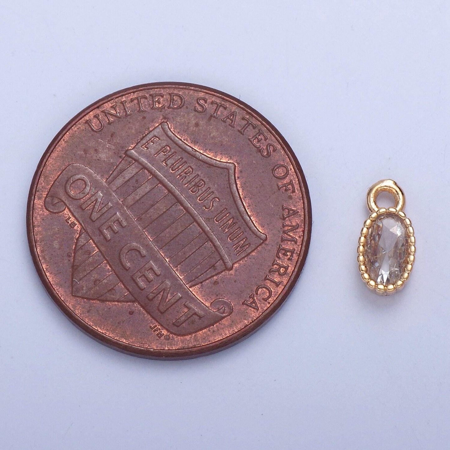 24k gold mini oval cz clear stone pendant w. tiny oval edges add on charm dainty crystal cz stone for necklace bracelet supply | x-023