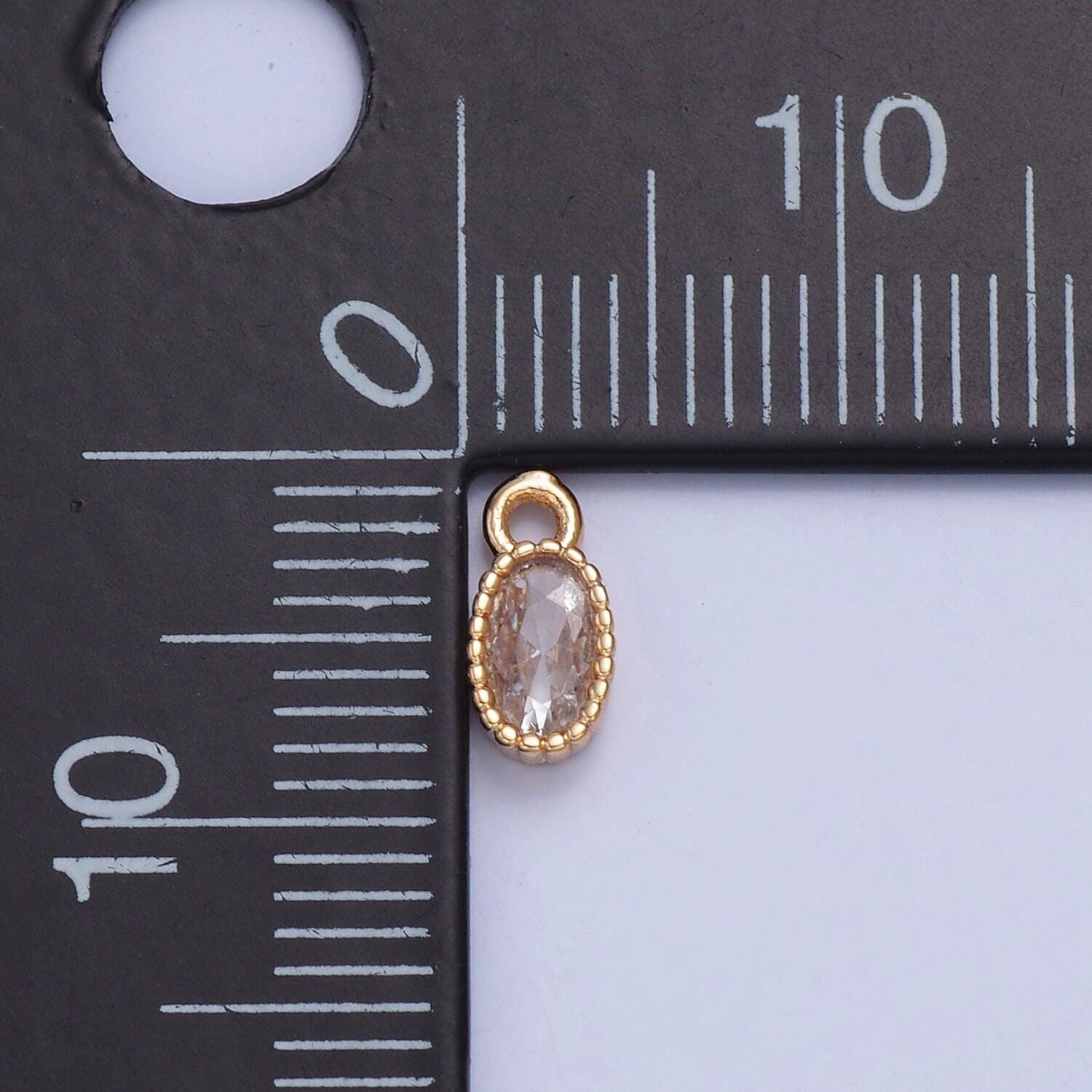 24k gold mini oval cz clear stone pendant w. tiny oval edges add on charm dainty crystal cz stone for necklace bracelet supply | x-023