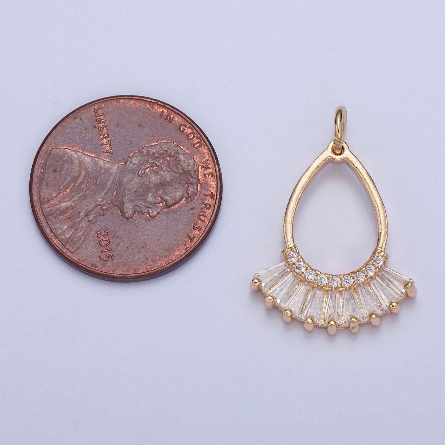 Gold oval teardrop-shaped fan charm baguette cubic charm pendant dangle charms for necklace earring supply component | x-021