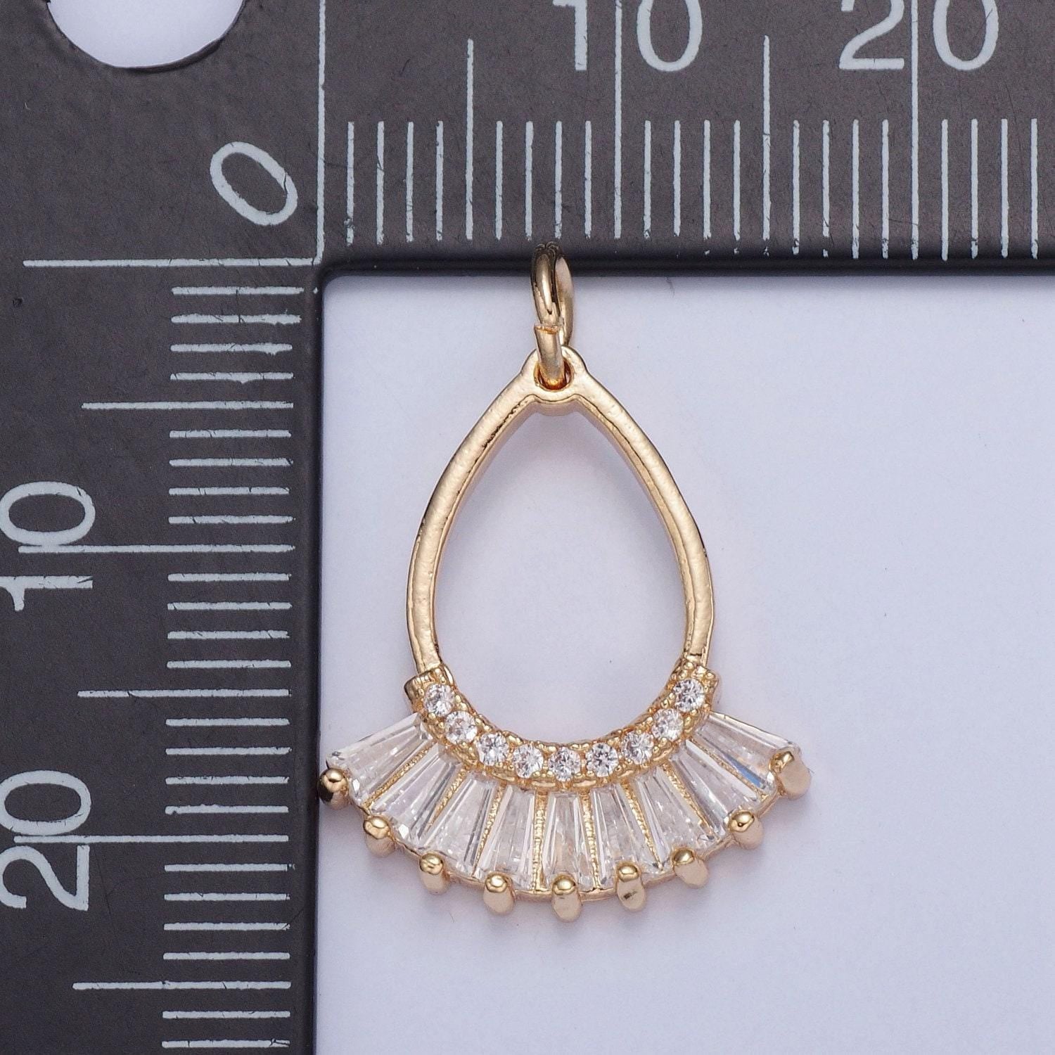 Gold oval teardrop-shaped fan charm baguette cubic charm pendant dangle charms for necklace earring supply component | x-021