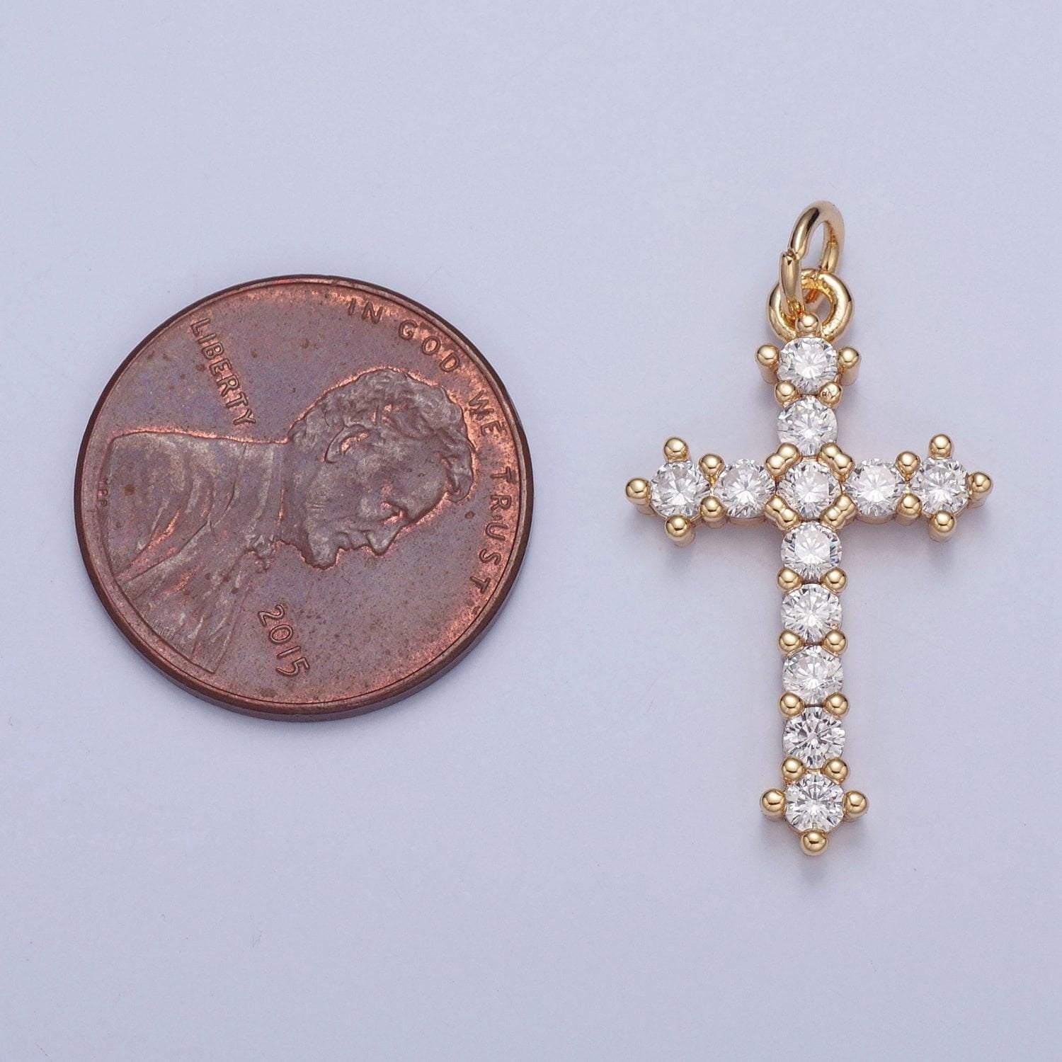 Dainty cross charms, micro pave mini cross w/ cz stones and beads, religious jewelry, 16k gold filled cross charm add on pendant | x-020