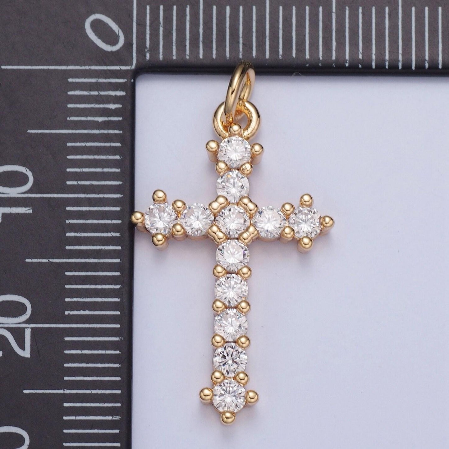 Dainty cross charms, micro pave mini cross w/ cz stones and beads, religious jewelry, 16k gold filled cross charm add on pendant | x-020