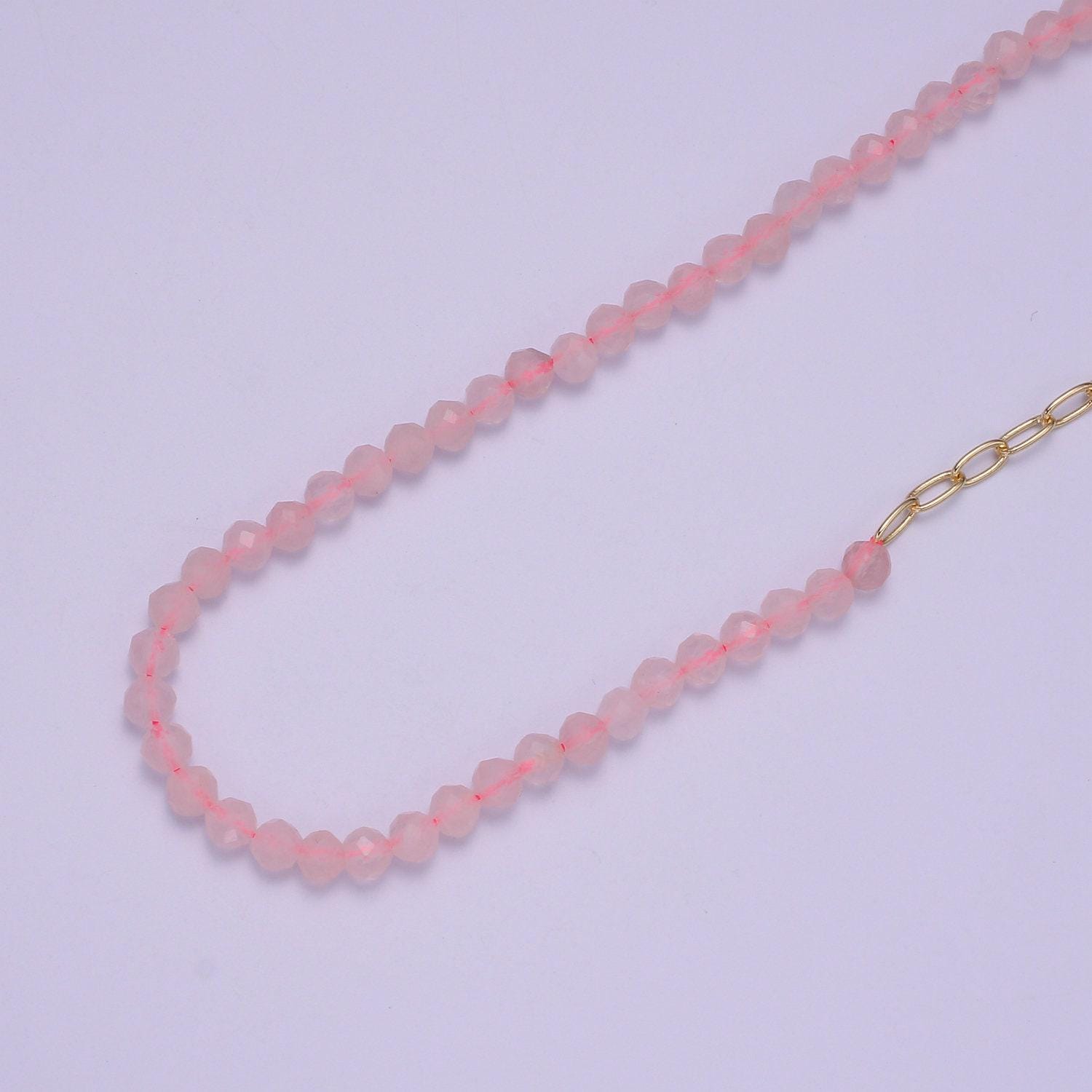 Half clear quartz half chain necklace, minimalist beaded paperclip chain necklace gold filled dainy mix chain necklace