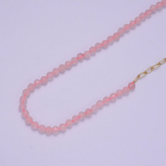 Half clear quartz half chain necklace, minimalist beaded paperclip chain necklace gold filled dainy mix chain necklace