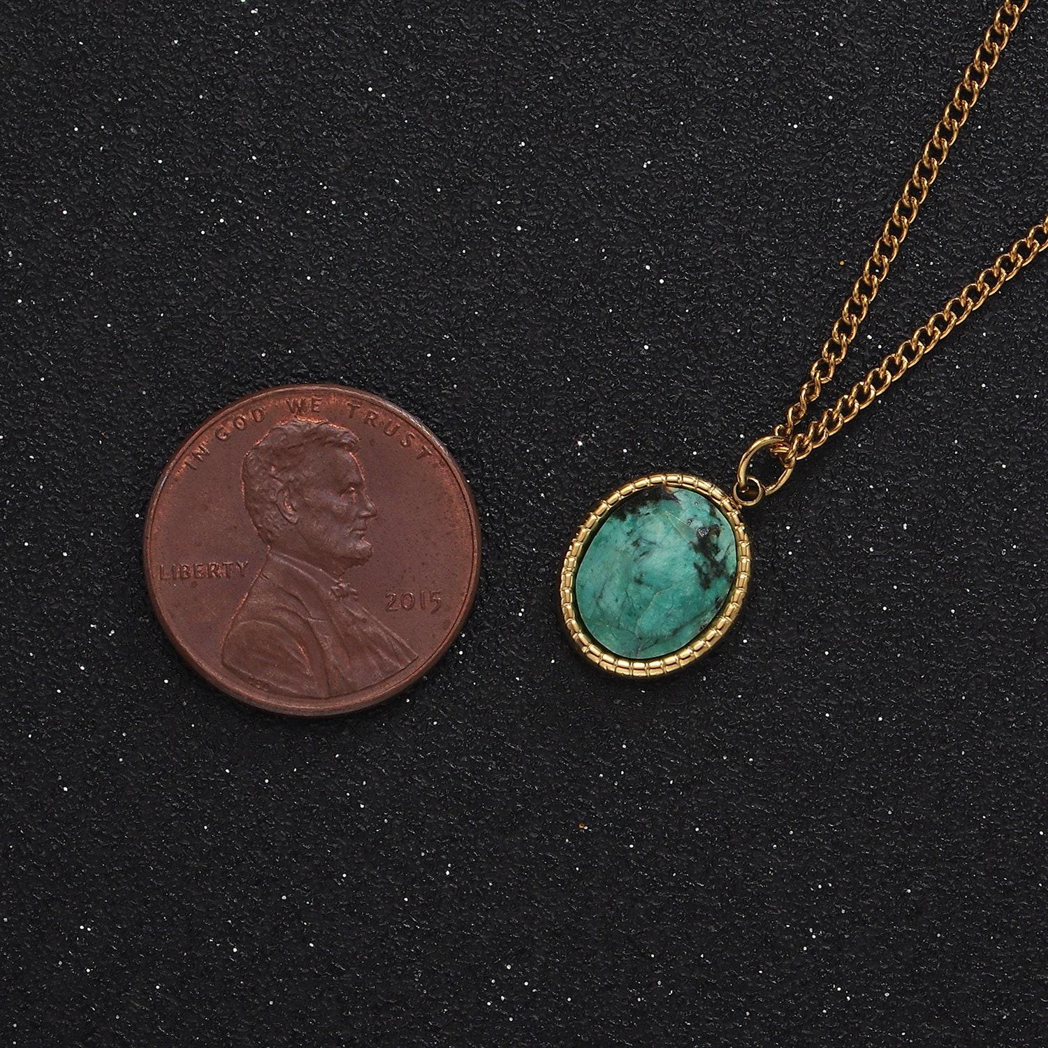 Stainless steel turquoise oval bezel curb chain 16 inch necklace w. extender | wa-2471