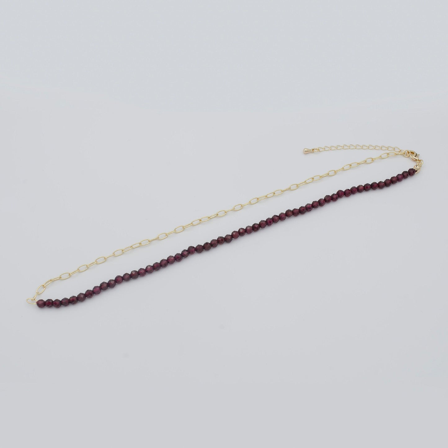 Red garnet chain necklace,dainty gemstone chain necklace paper clip gold chain beaded and chain necklace half garnet half chain necklace