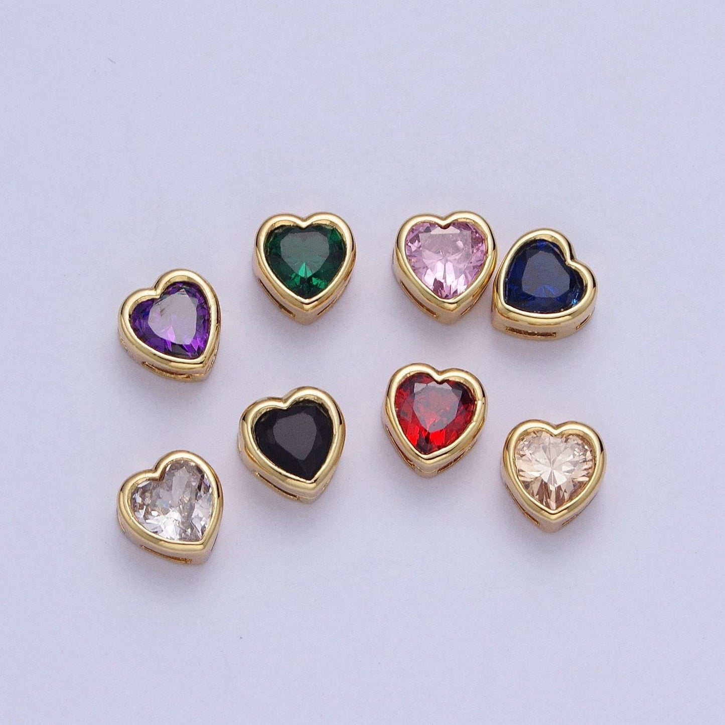 24k gold plated dainty cz heart spacer bead, gold heart spacer beads cz, small heart spacers for bracelet necklace | w-912~w-919