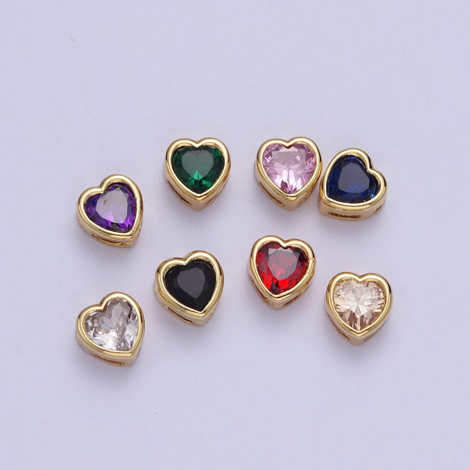 24k gold plated dainty cz heart spacer bead, gold heart spacer beads cz, small heart spacers for bracelet necklace | w-912~w-919