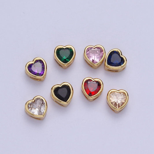 24k gold plated dainty cz heart spacer bead, gold heart spacer beads cz, small heart spacers for bracelet necklace | w-912~w-919
