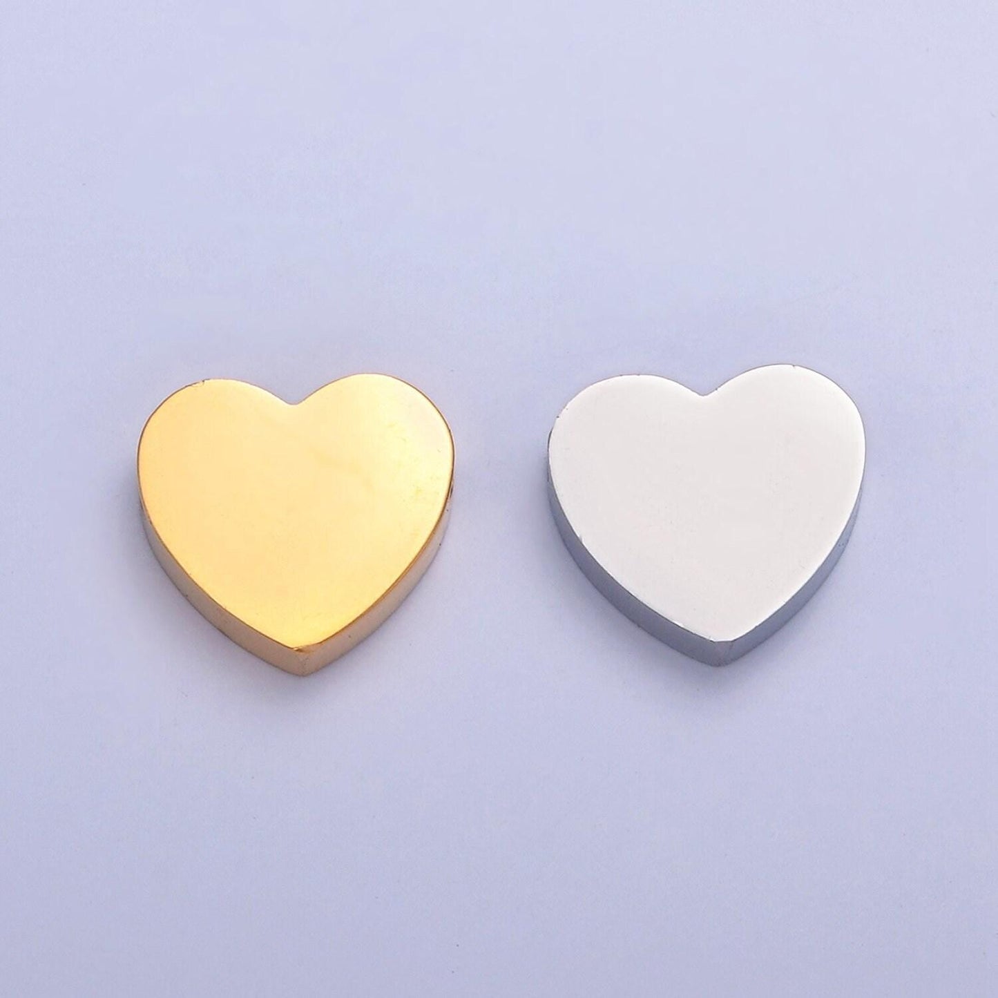 Small gold, silver stainless steel dainty heart love charm hole spacer bead, for diy jewelry european charms beaded bracelet | w-849, w-850