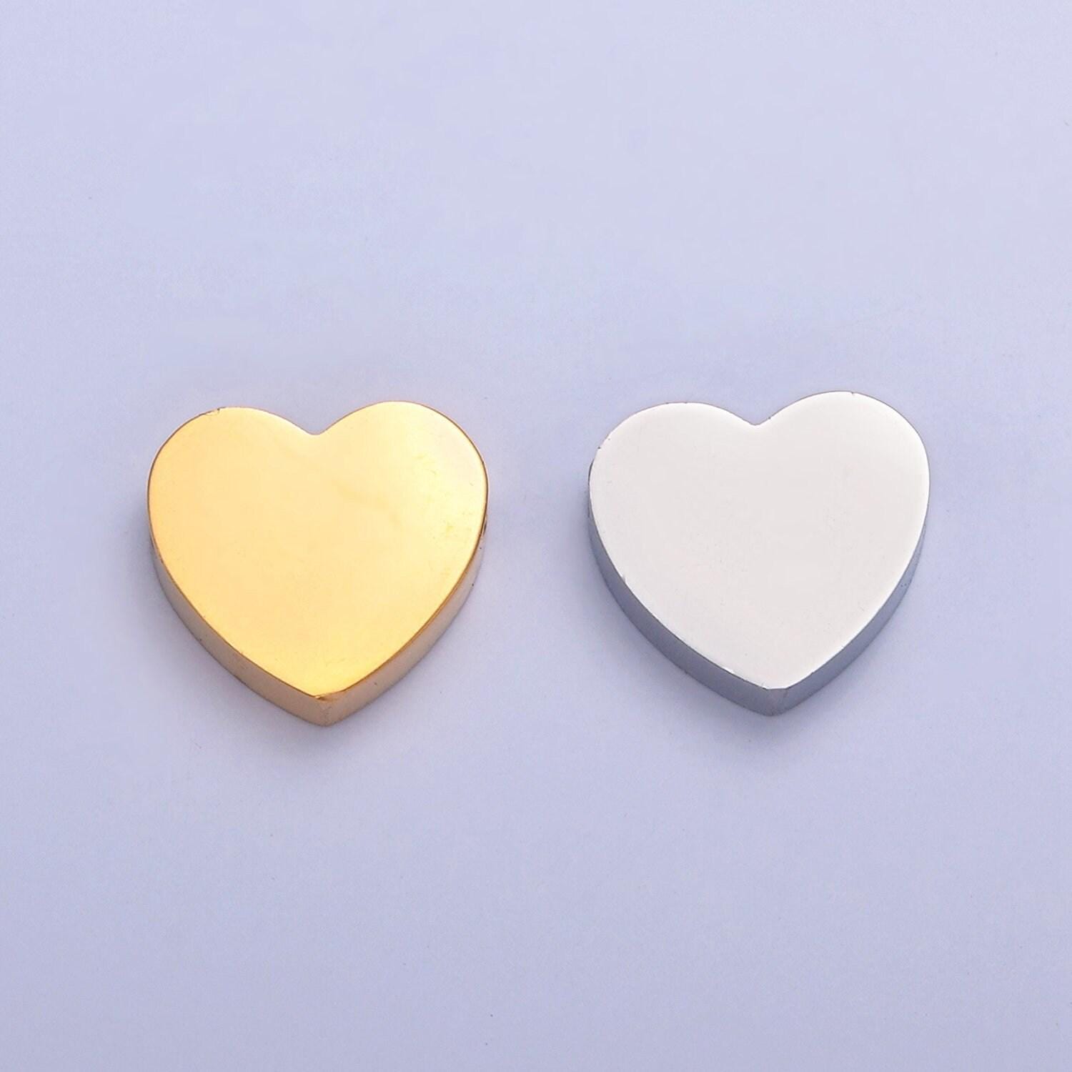 Small gold, silver stainless steel dainty heart love charm hole spacer bead, for diy jewelry european charms beaded bracelet | w-849, w-850