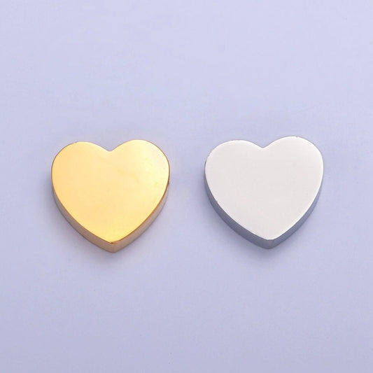 Small gold, silver stainless steel dainty heart love charm hole spacer bead, for diy jewelry european charms beaded bracelet | w-849, w-850