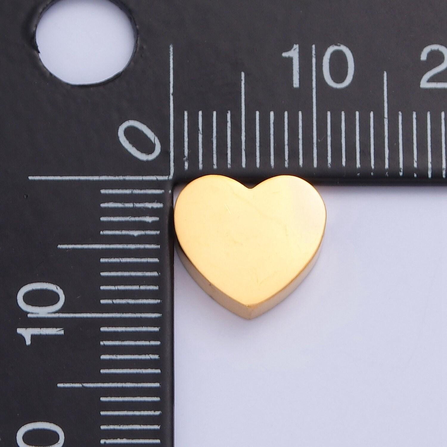 Small gold, silver stainless steel dainty heart love charm hole spacer bead, for diy jewelry european charms beaded bracelet | w-849, w-850