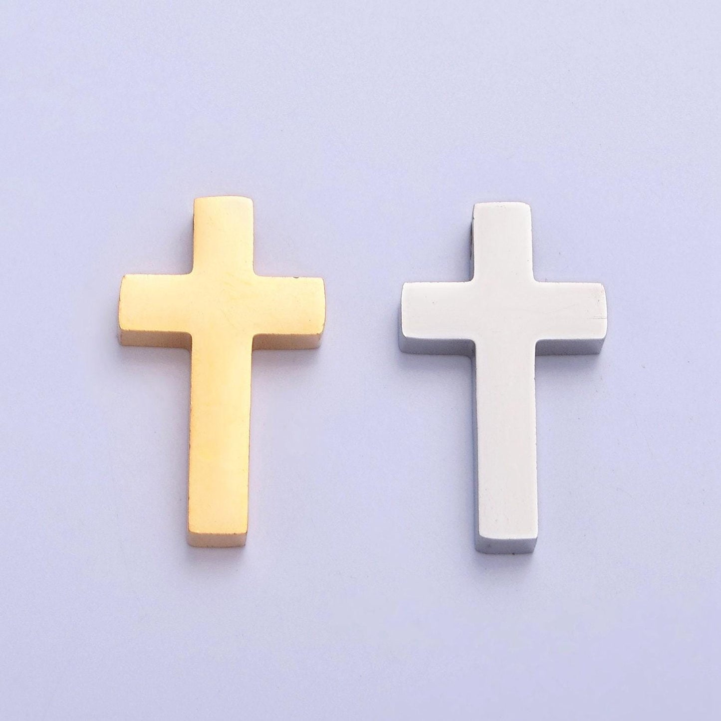 1pc stainless steel gold, silver large minimalist cross spacer bead, for diy jewelry making european charms beaded bracelet | w-839, w-840