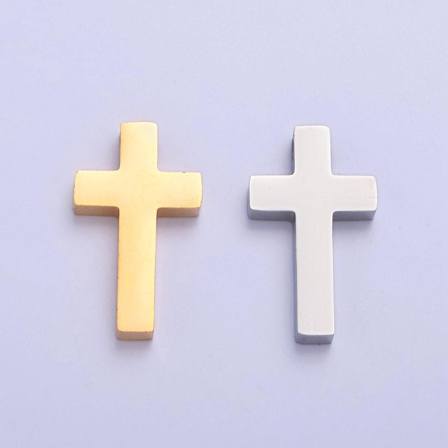 1pc stainless steel gold, silver large minimalist cross spacer bead, for diy jewelry making european charms beaded bracelet | w-839, w-840