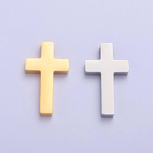 1pc stainless steel gold, silver large minimalist cross spacer bead, for diy jewelry making european charms beaded bracelet | w-839, w-840