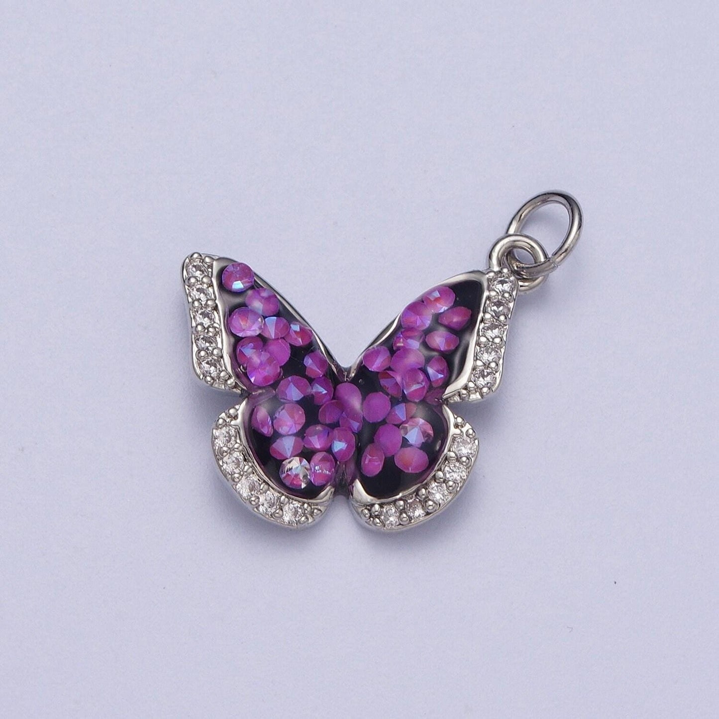 Dainty silver cz mariposa butterfly pendant, white gold filled micro paved clear cz colored ab stone mariposa butterflies charm