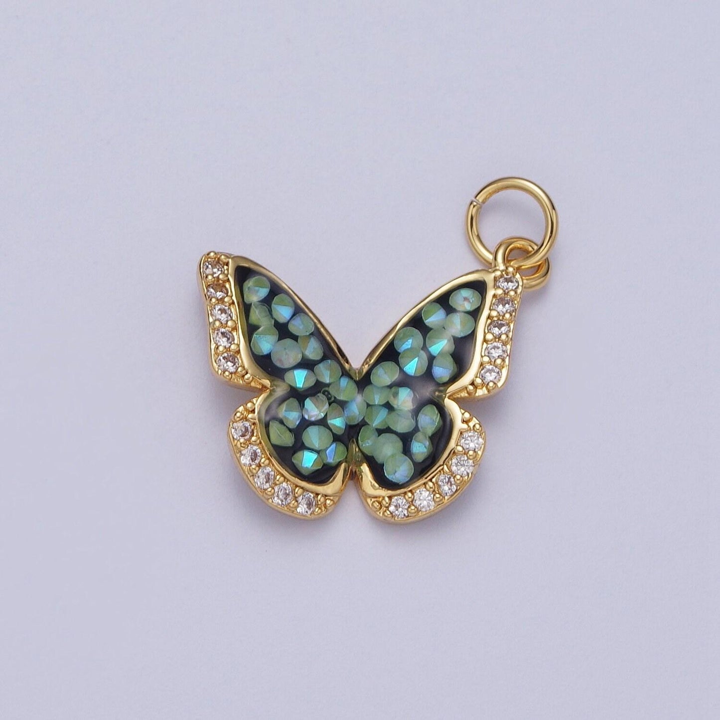 Dainty gold cz mariposa butterfly pendant, 24k gold filled micro paved clear cz colored ab stone mariposa butterflies charm