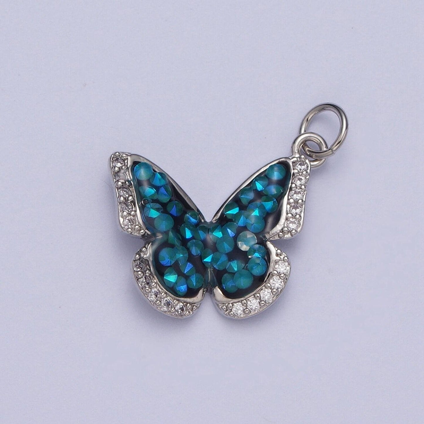 Dainty silver cz mariposa butterfly pendant, white gold filled micro paved clear cz colored ab stone mariposa butterflies charm